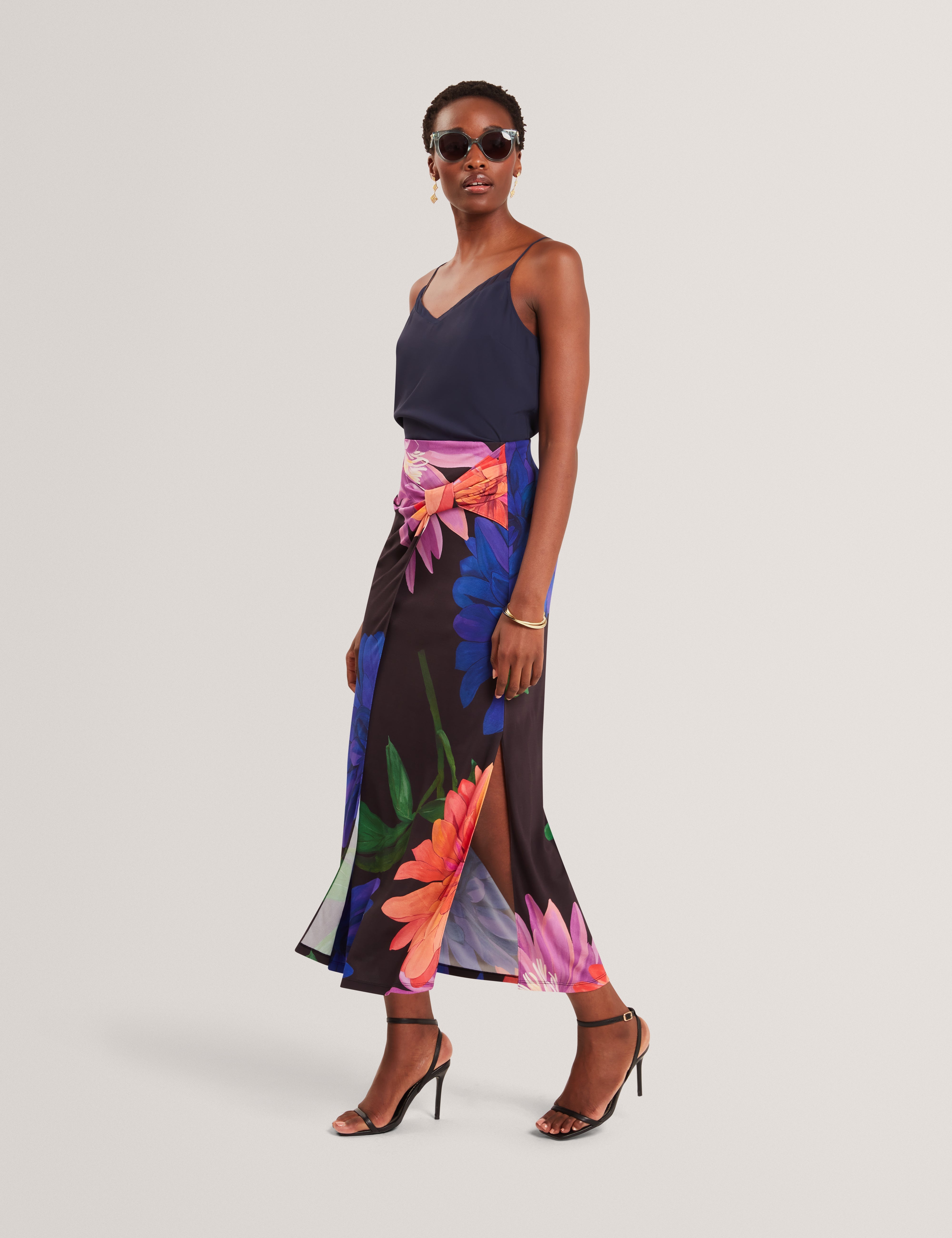 Varnia Printed Asymmetric Jersey Skirt Black