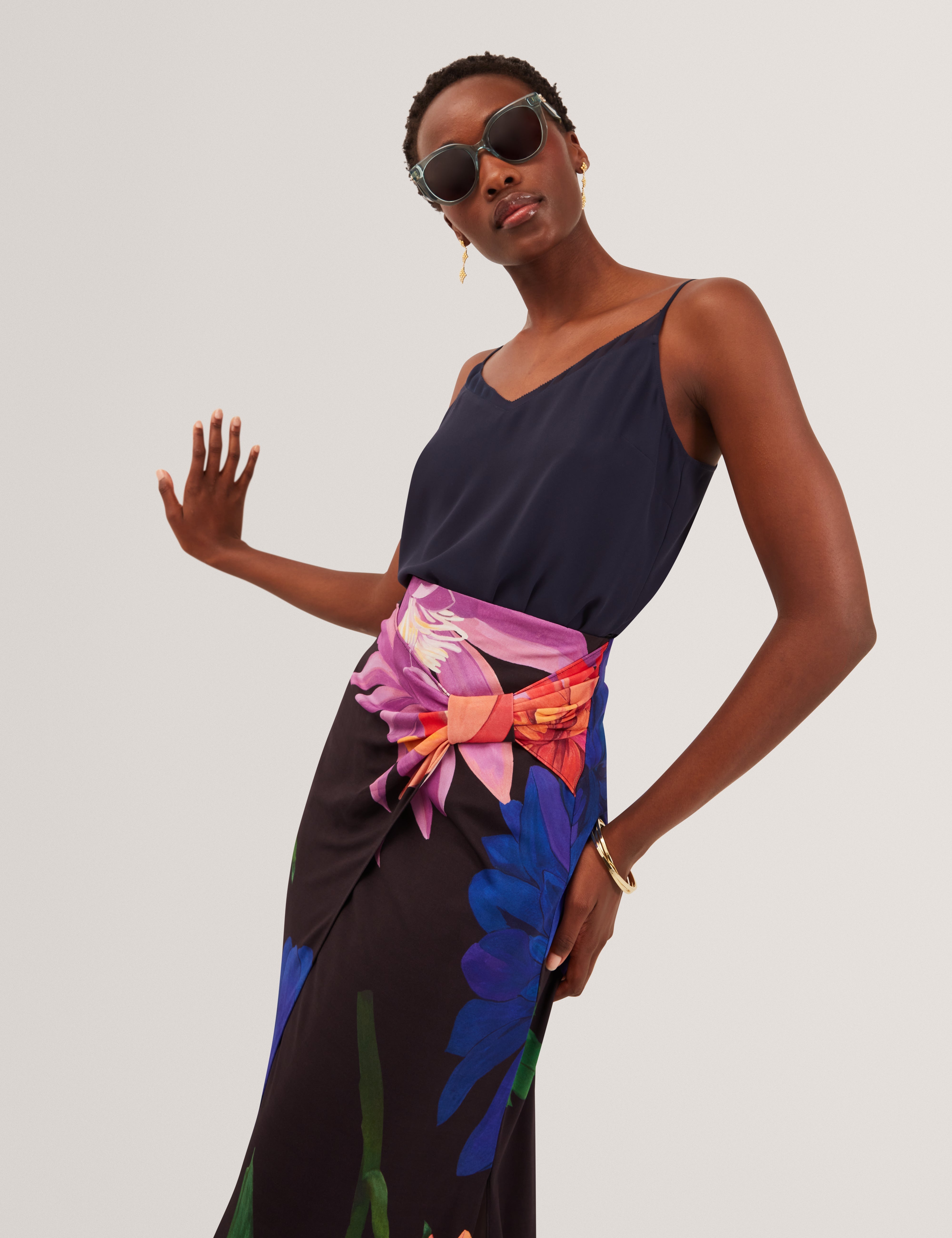 Varnia Printed Asymmetric Jersey Skirt Black