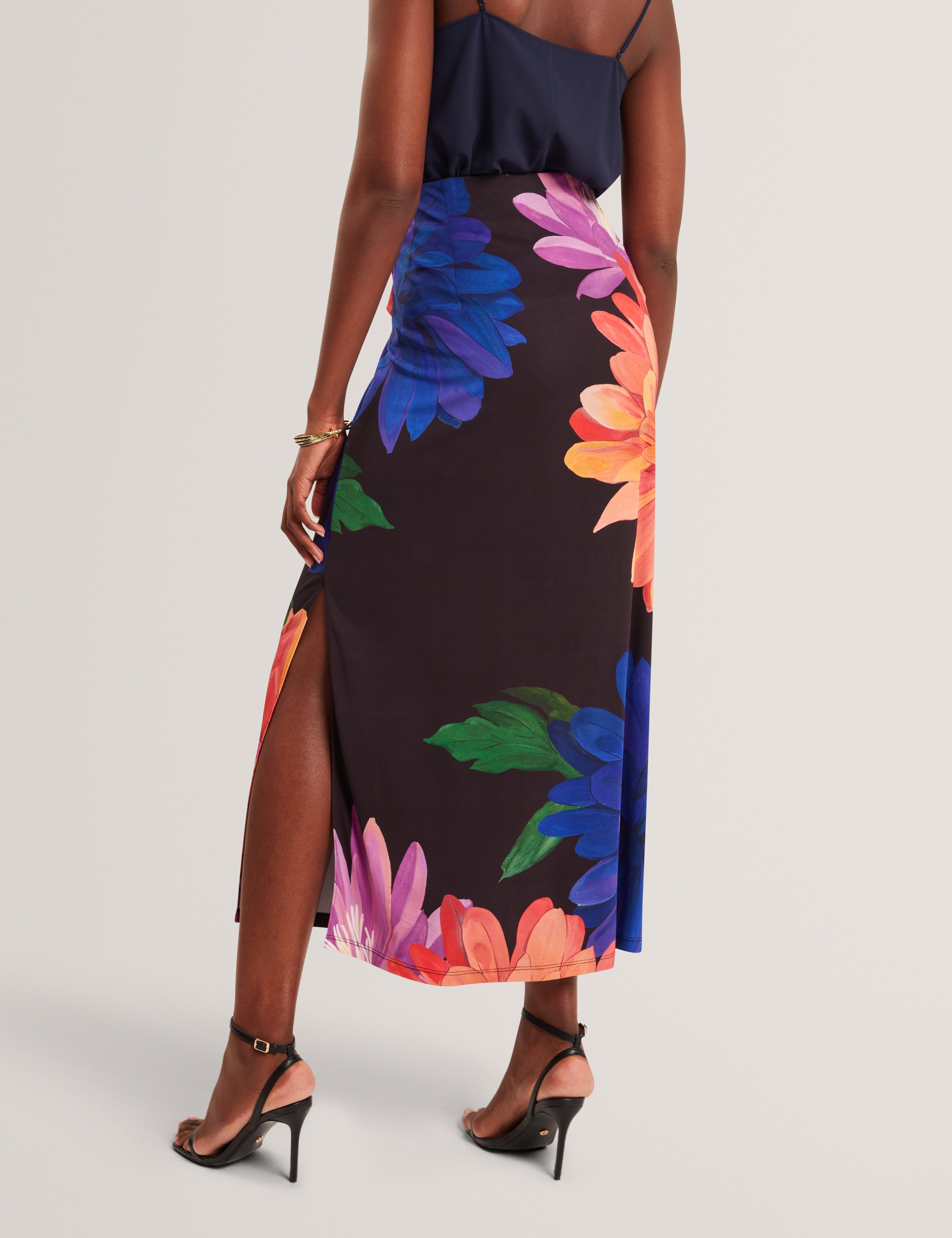 Varnia Printed Asymmetric Jersey Skirt Black