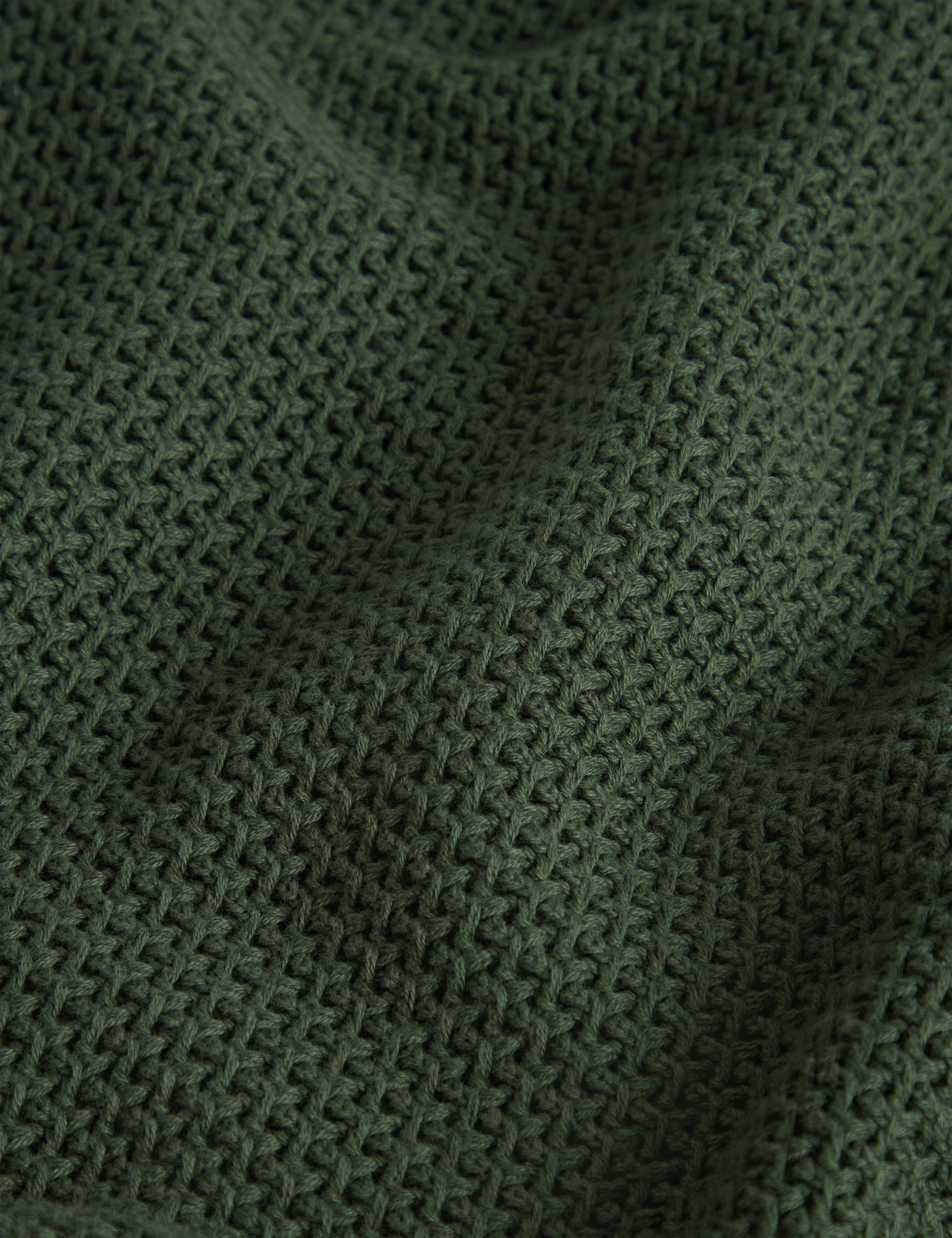 Brucei Long Sleeve Waffle Stitch Knit Polo Dk-Green