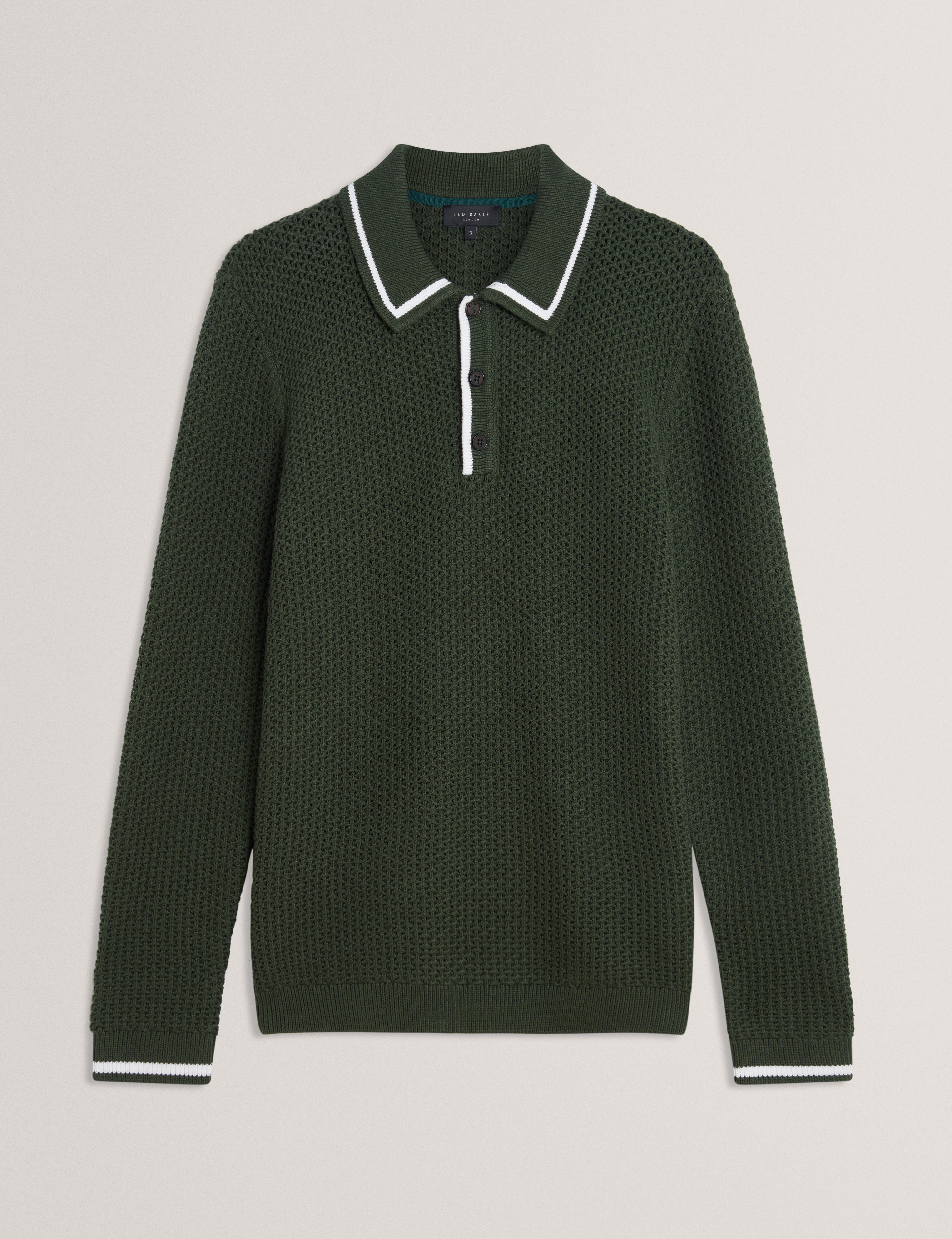 Brucei Long Sleeve Waffle Stitch Knit Polo Dk-Green