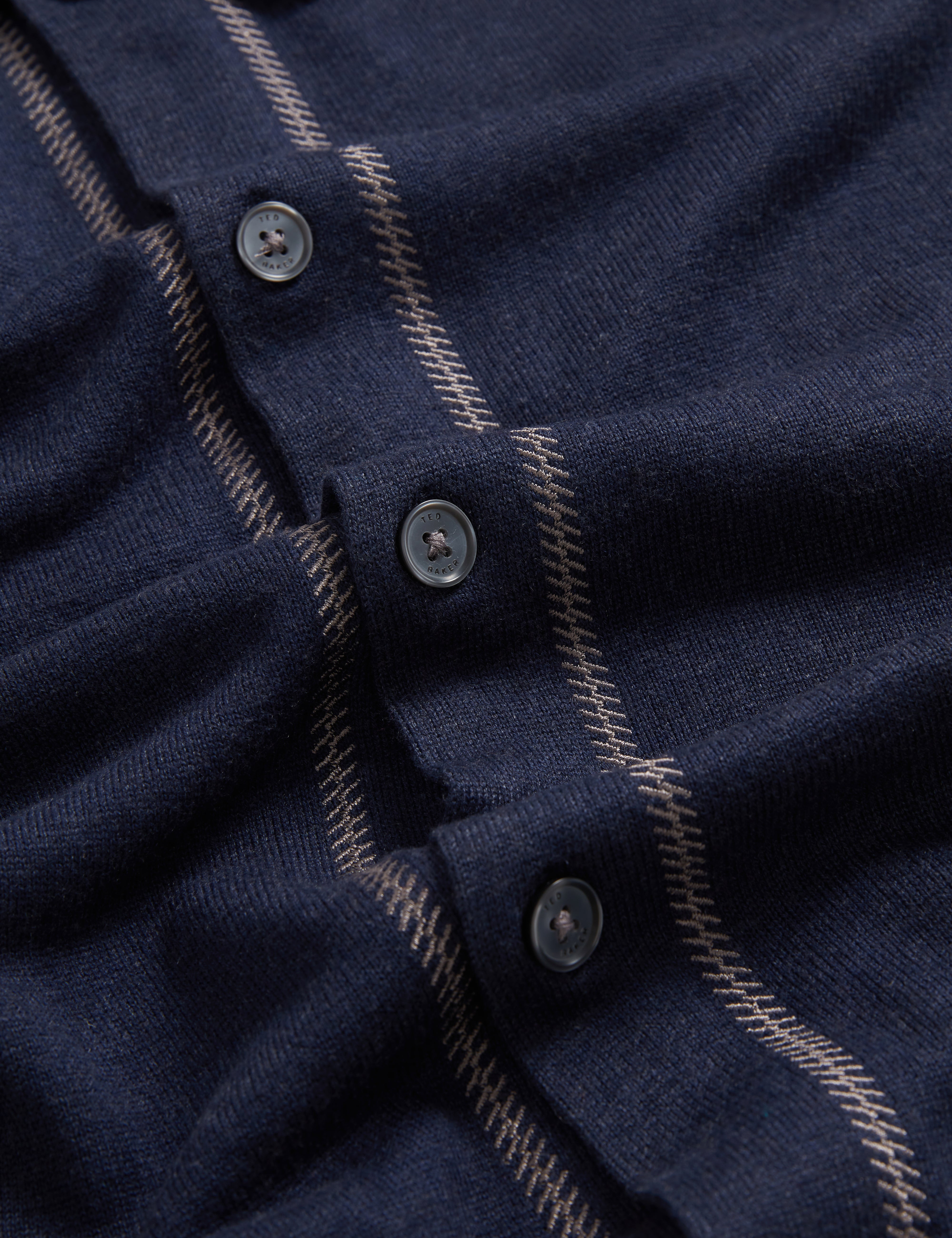Diarmad Long Sleeve Rib Button Thru Knit Polo Navy