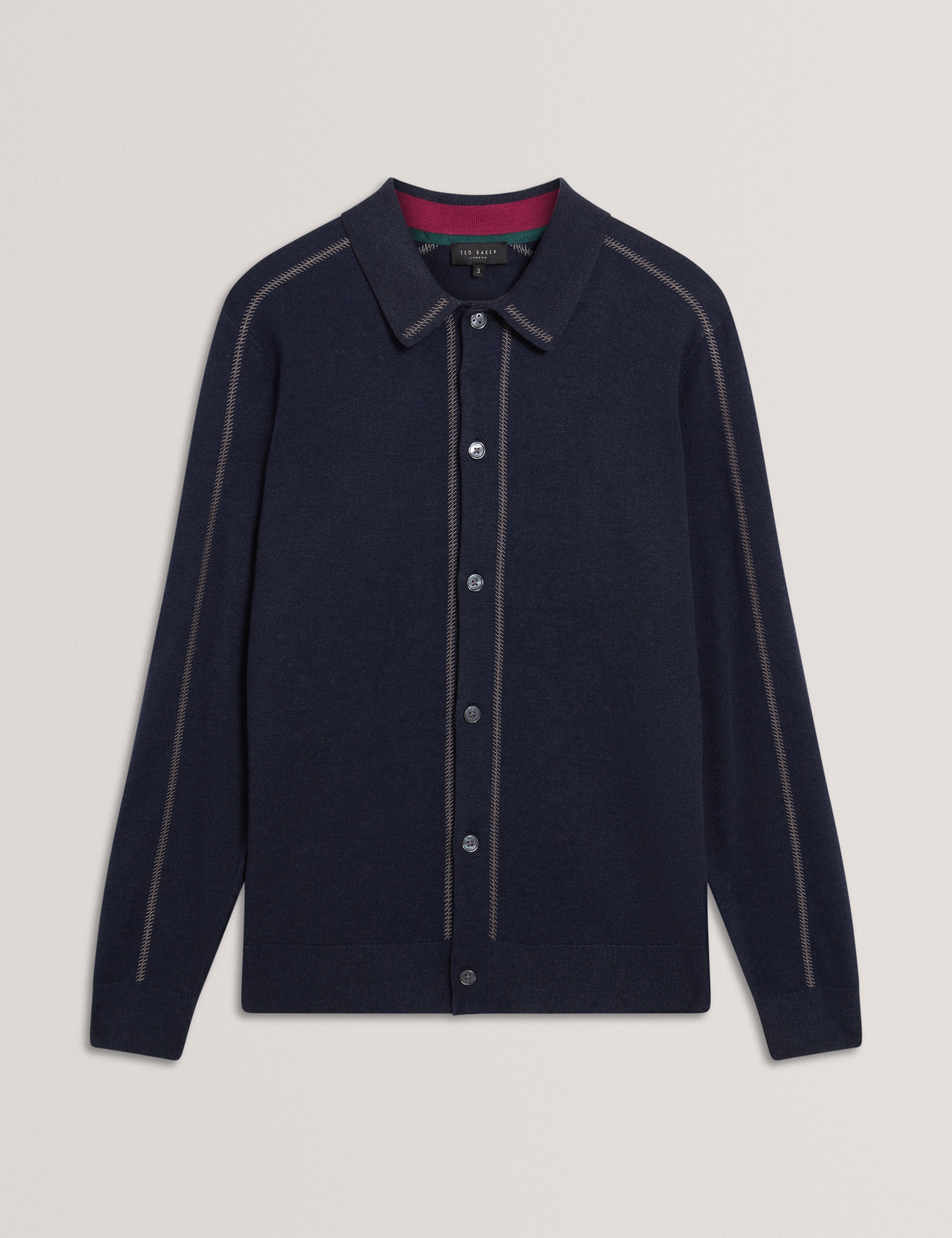 Diarmad Long Sleeve Rib Button Thru Knit Polo Navy