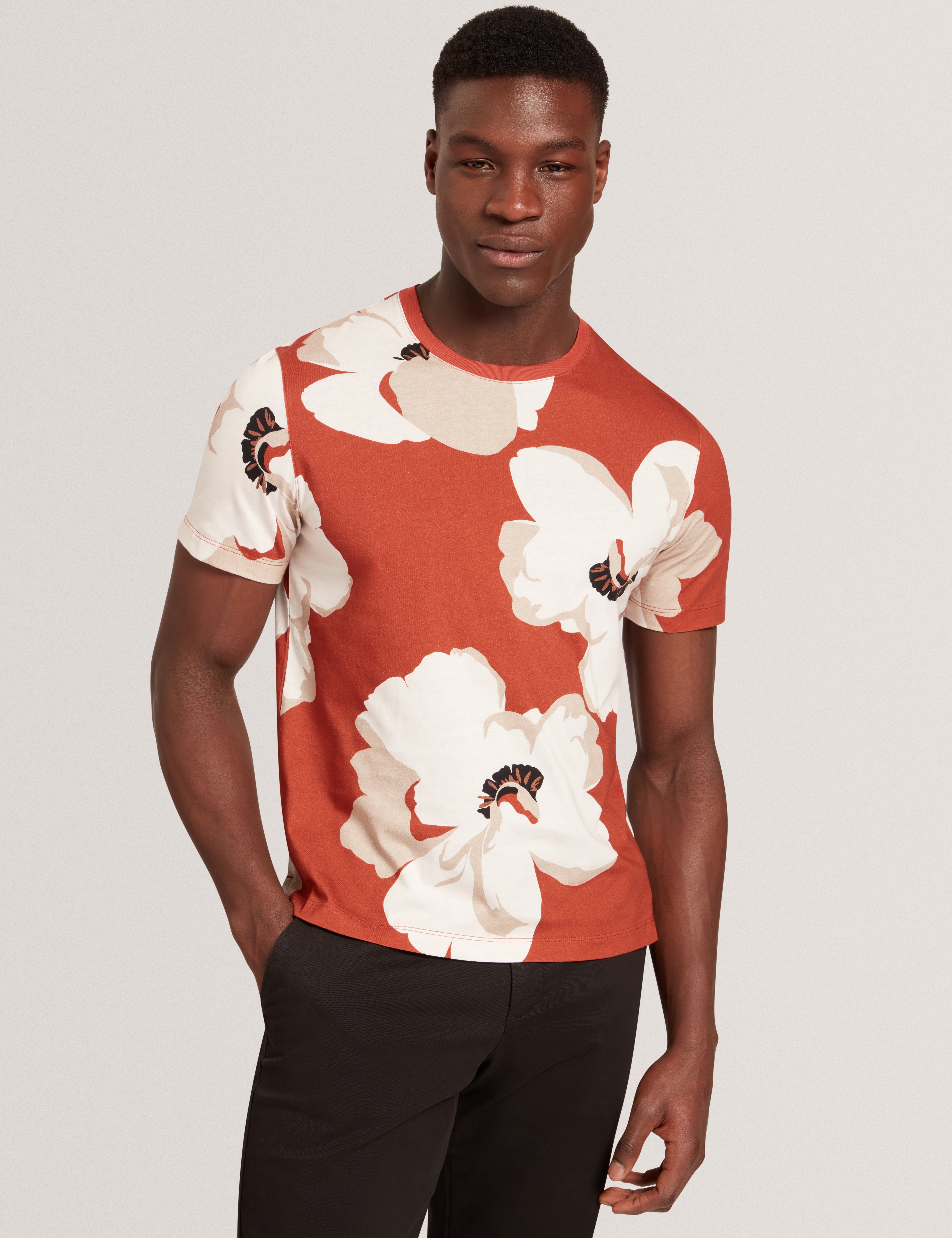 Kathan Short Sleeve Floral Print T Shirt Dk-Orange