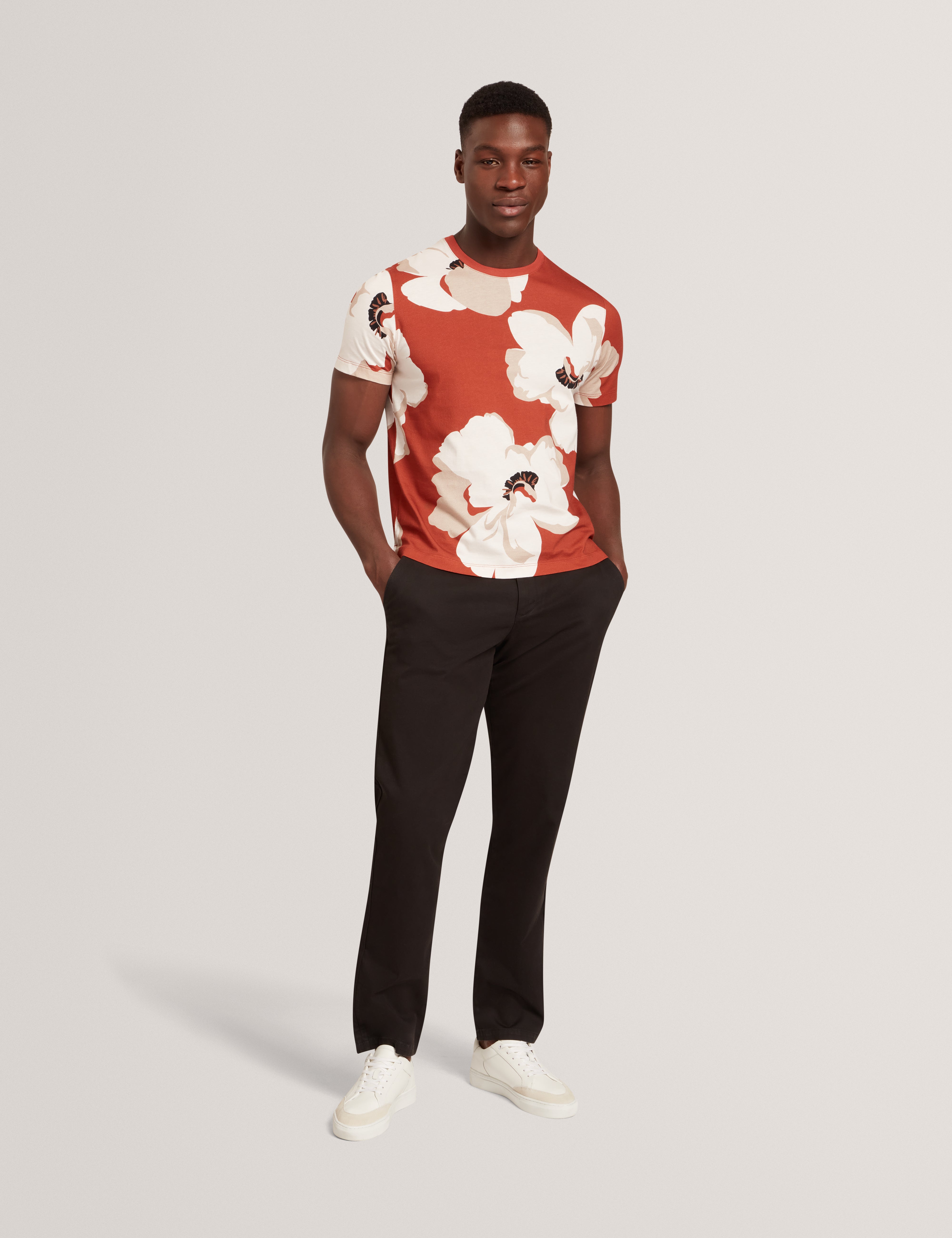 Kathan Short Sleeve Floral Print T Shirt Dk-Orange