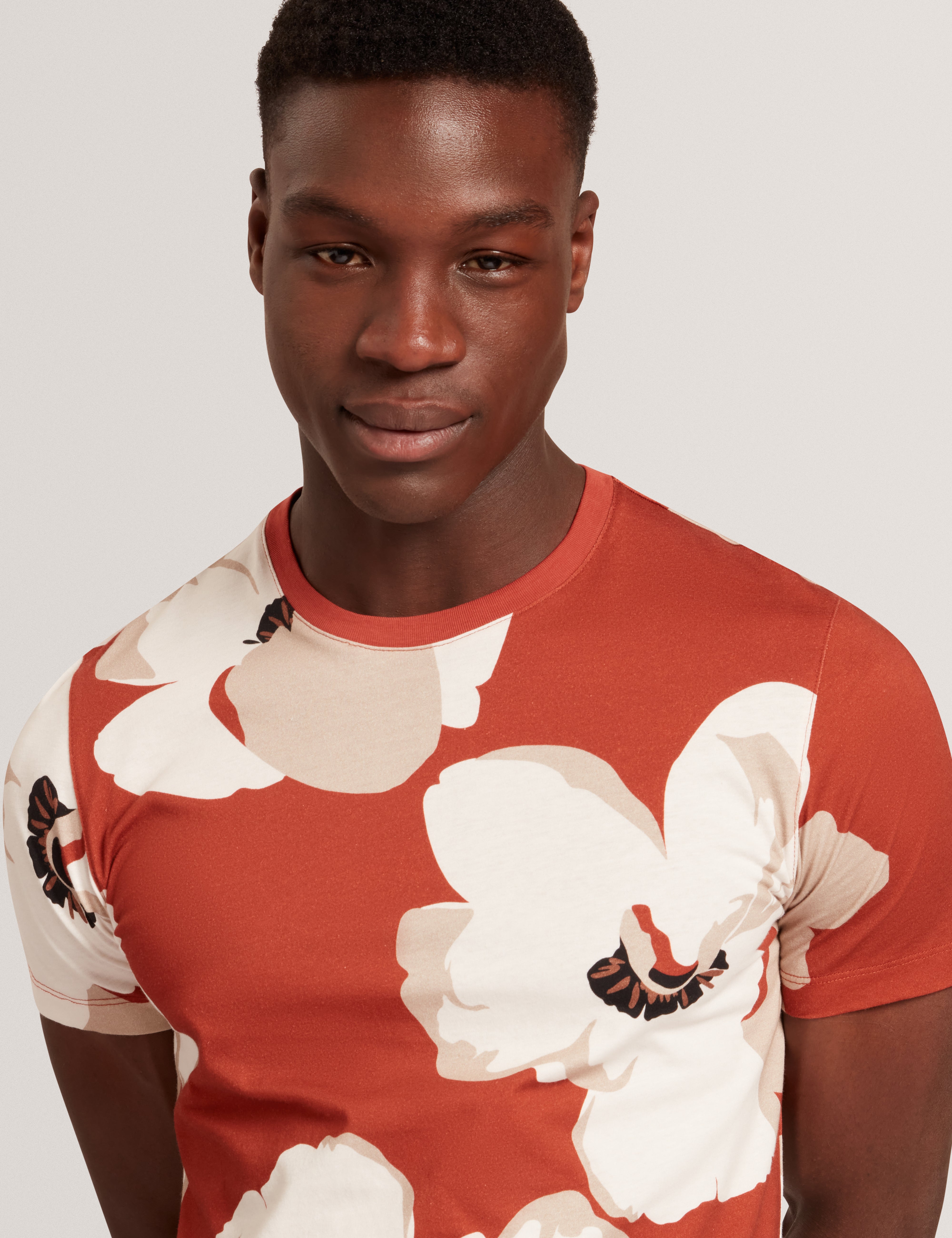 Kathan Short Sleeve Floral Print T Shirt Dk-Orange