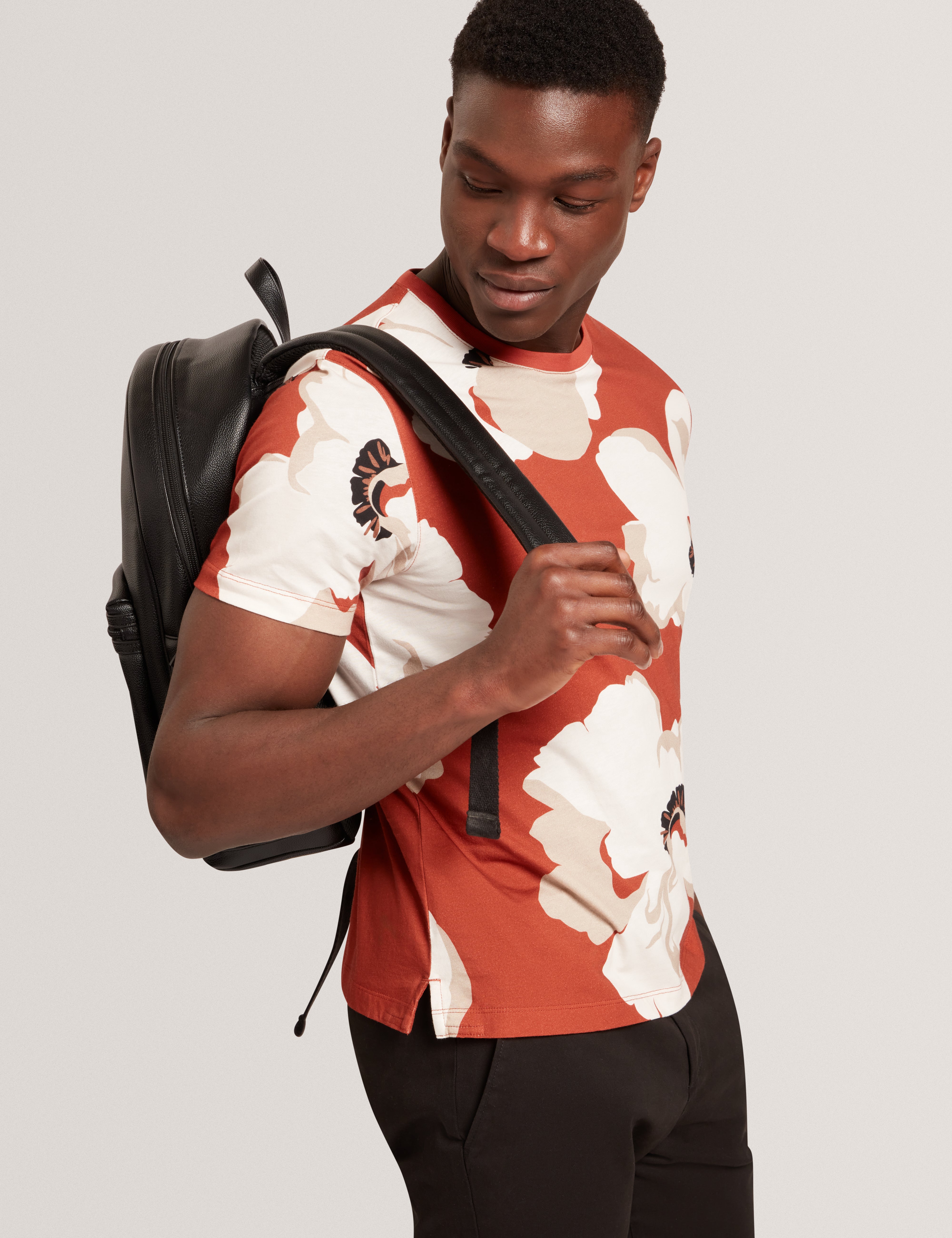 Kathan Short Sleeve Floral Print T Shirt Dk-Orange