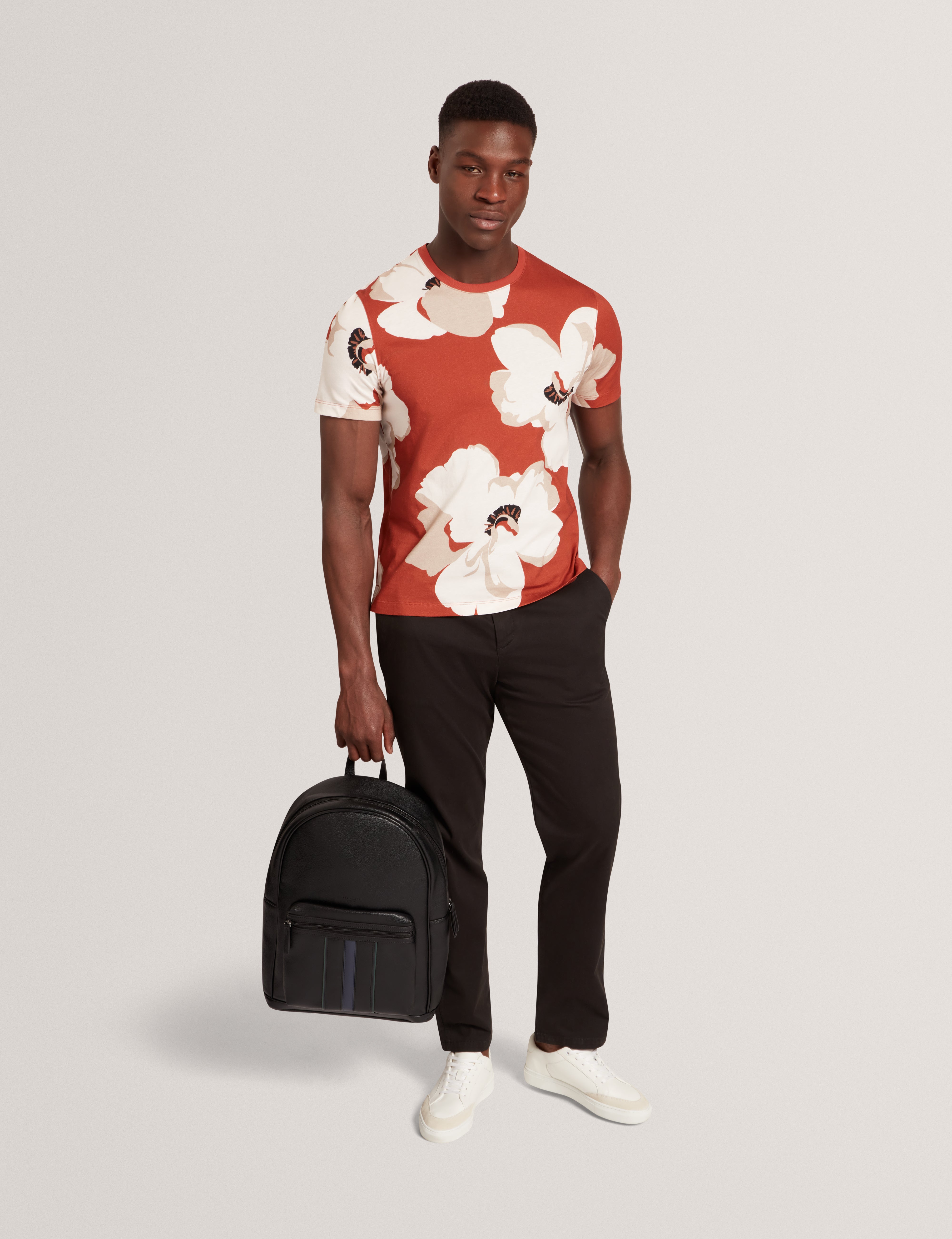 Kathan Short Sleeve Floral Print T Shirt Dk-Orange