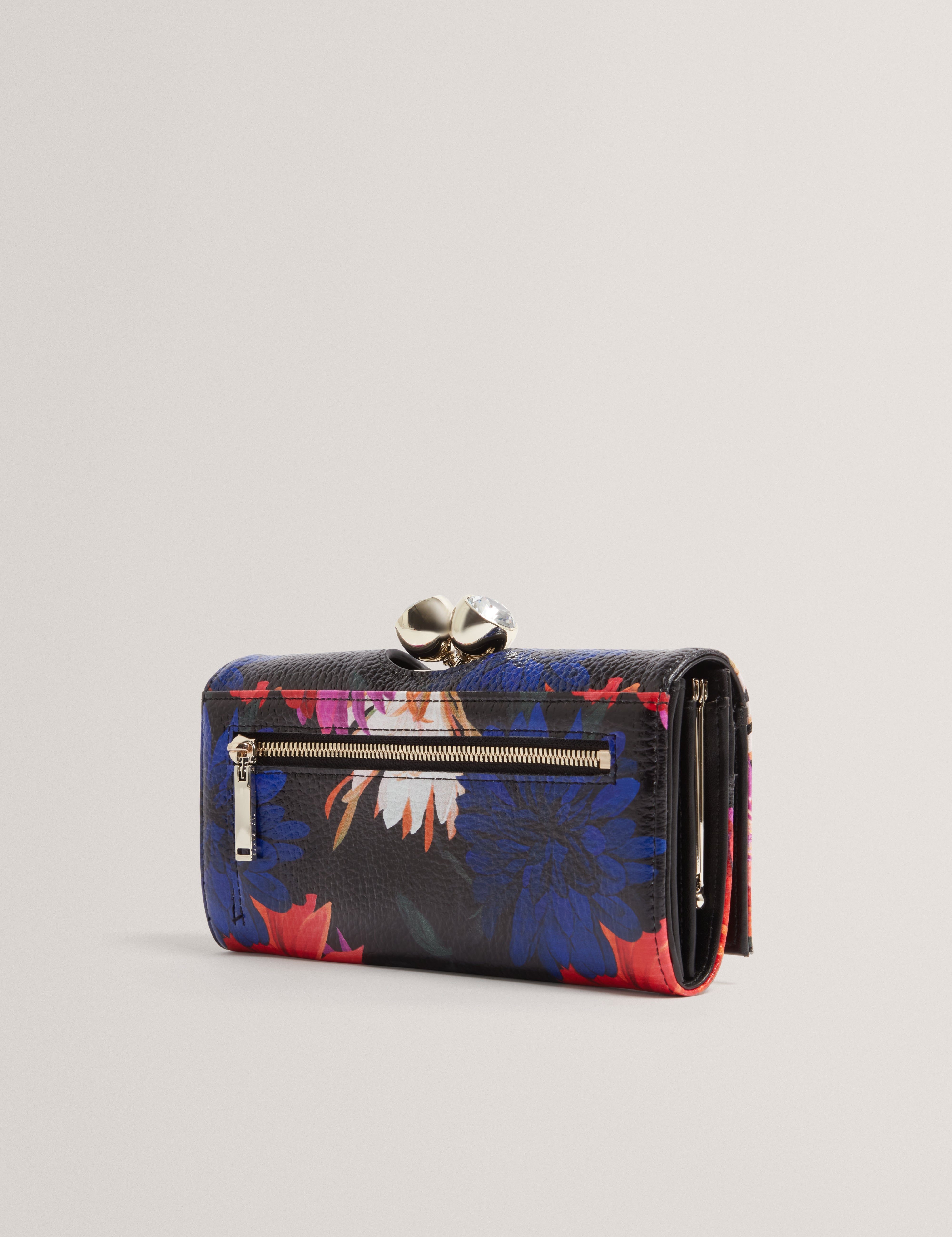 Amaliah Printed Rose Detail Bobble Purse Black