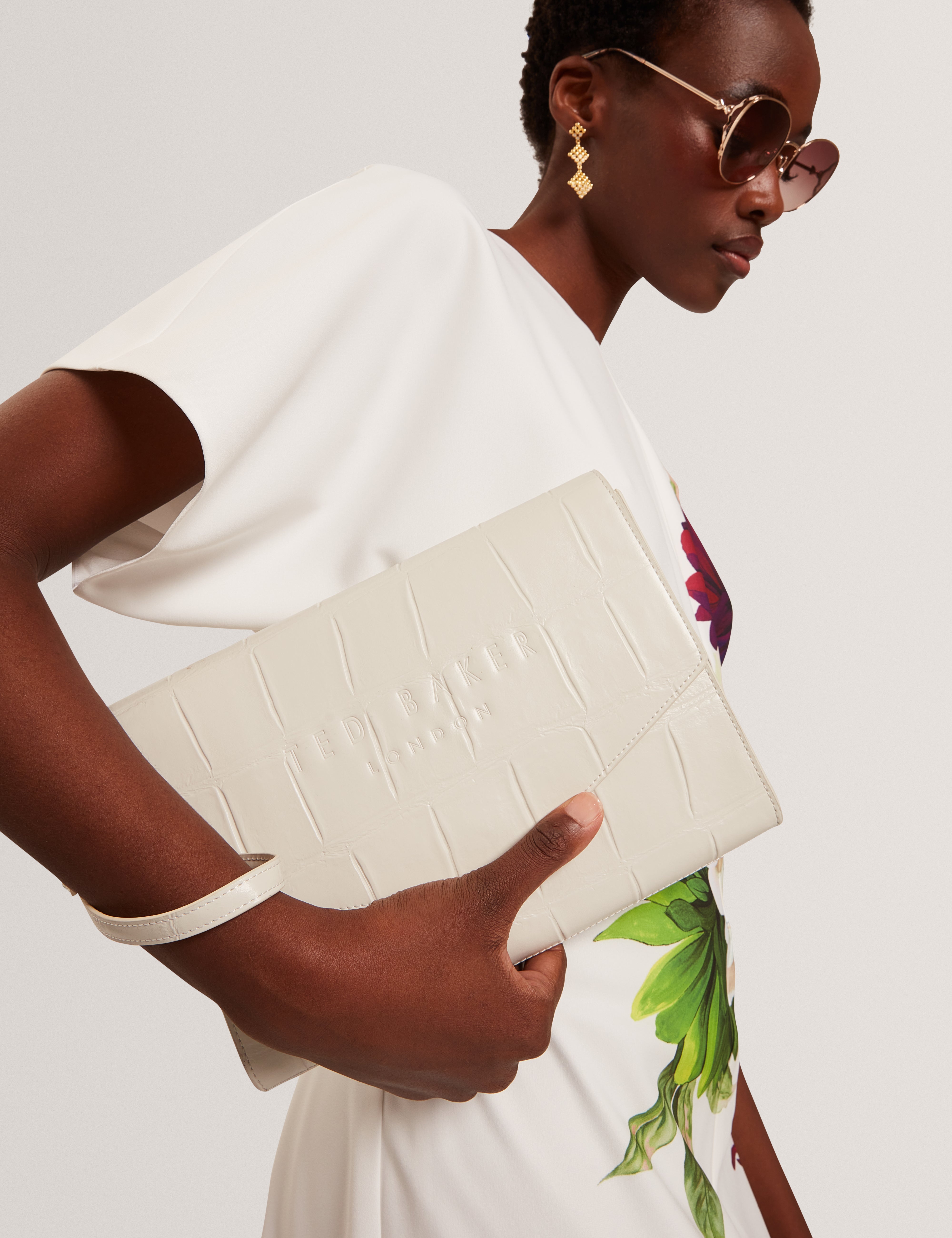 Crocey Croc Effect Envelope Pouch Ivory