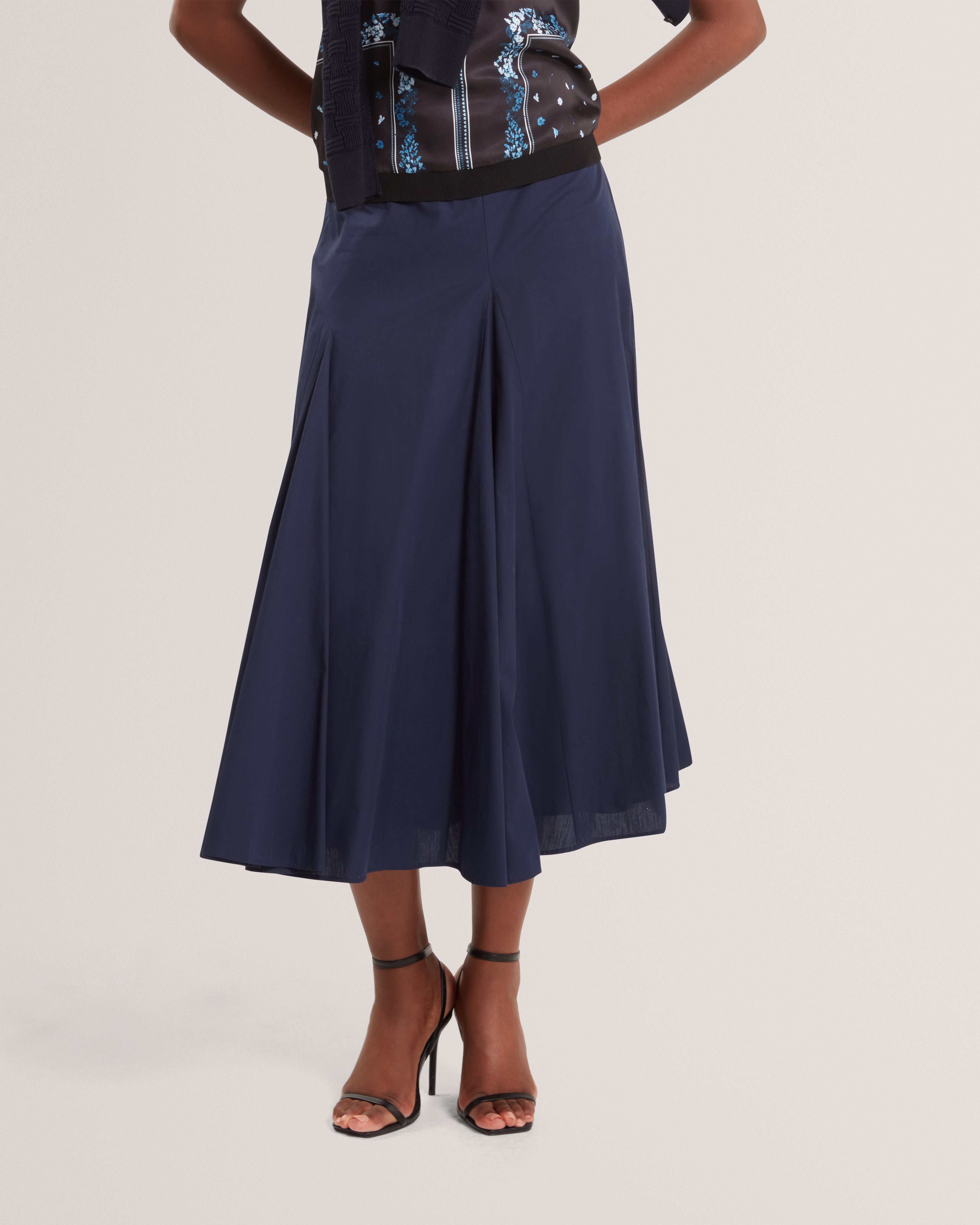 Zanzah Cotton Poplin Midi Skirt Navy