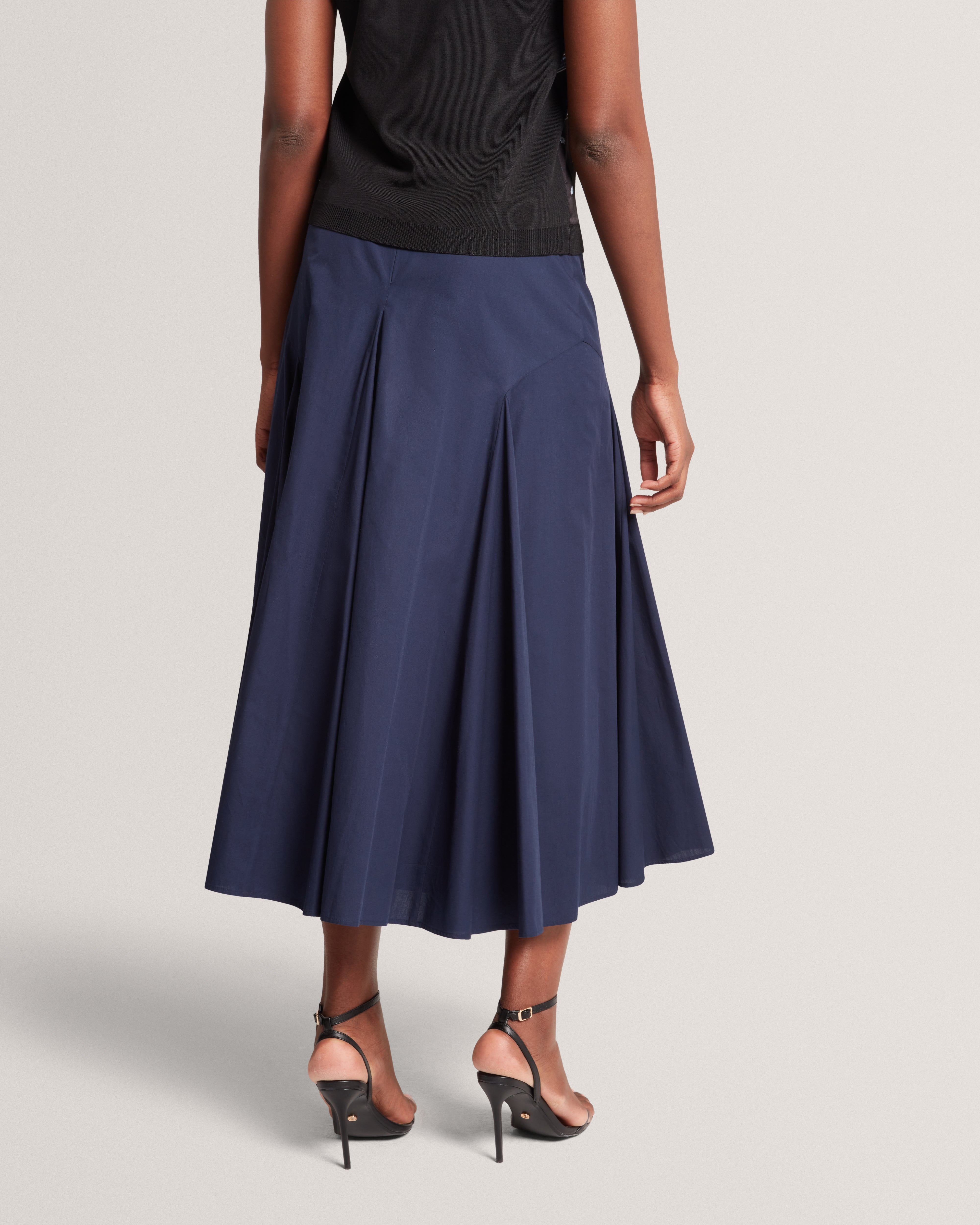 Zanzah Cotton Poplin Midi Skirt Navy