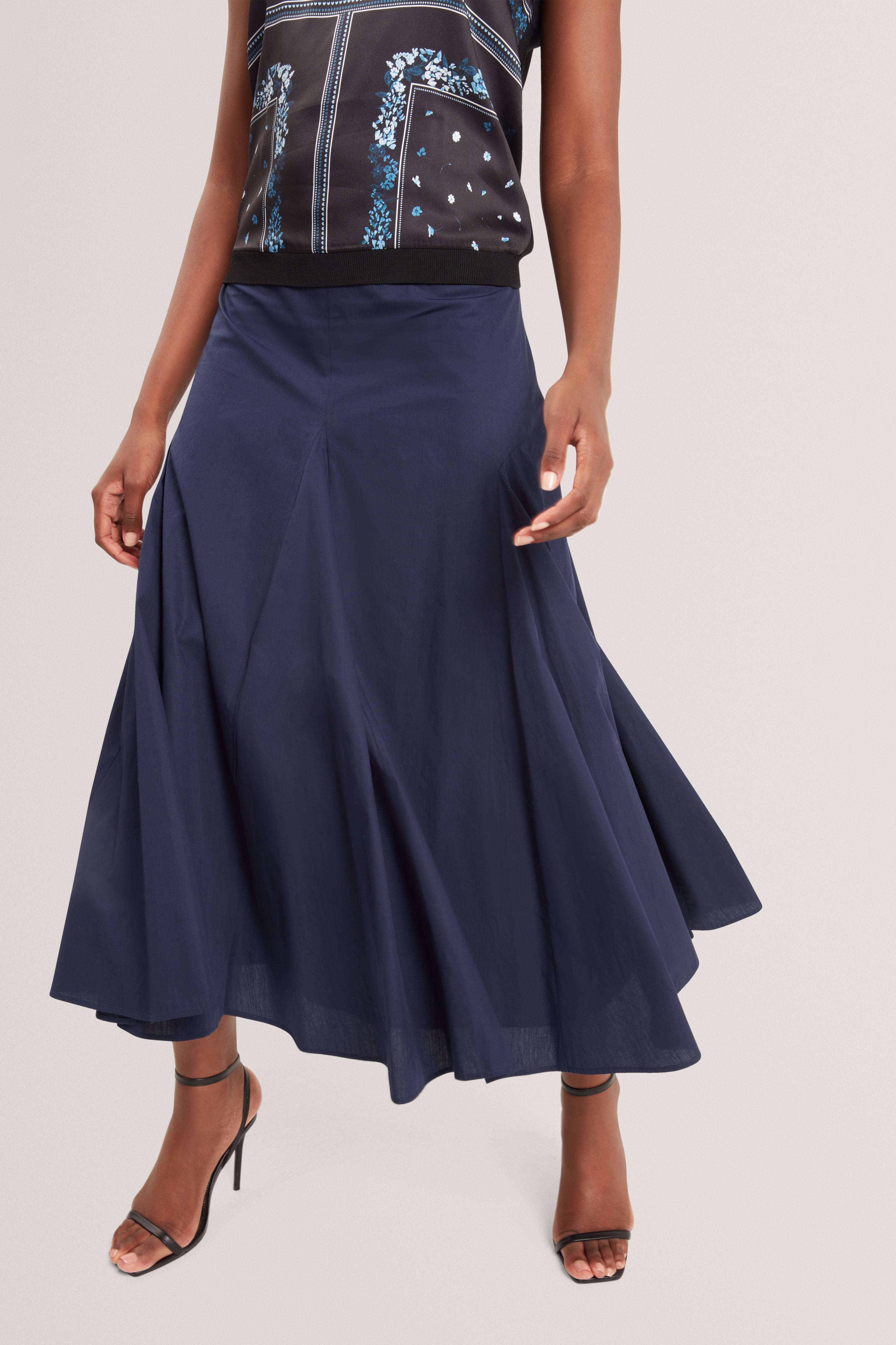 Zanzah Cotton Poplin Midi Skirt Navy