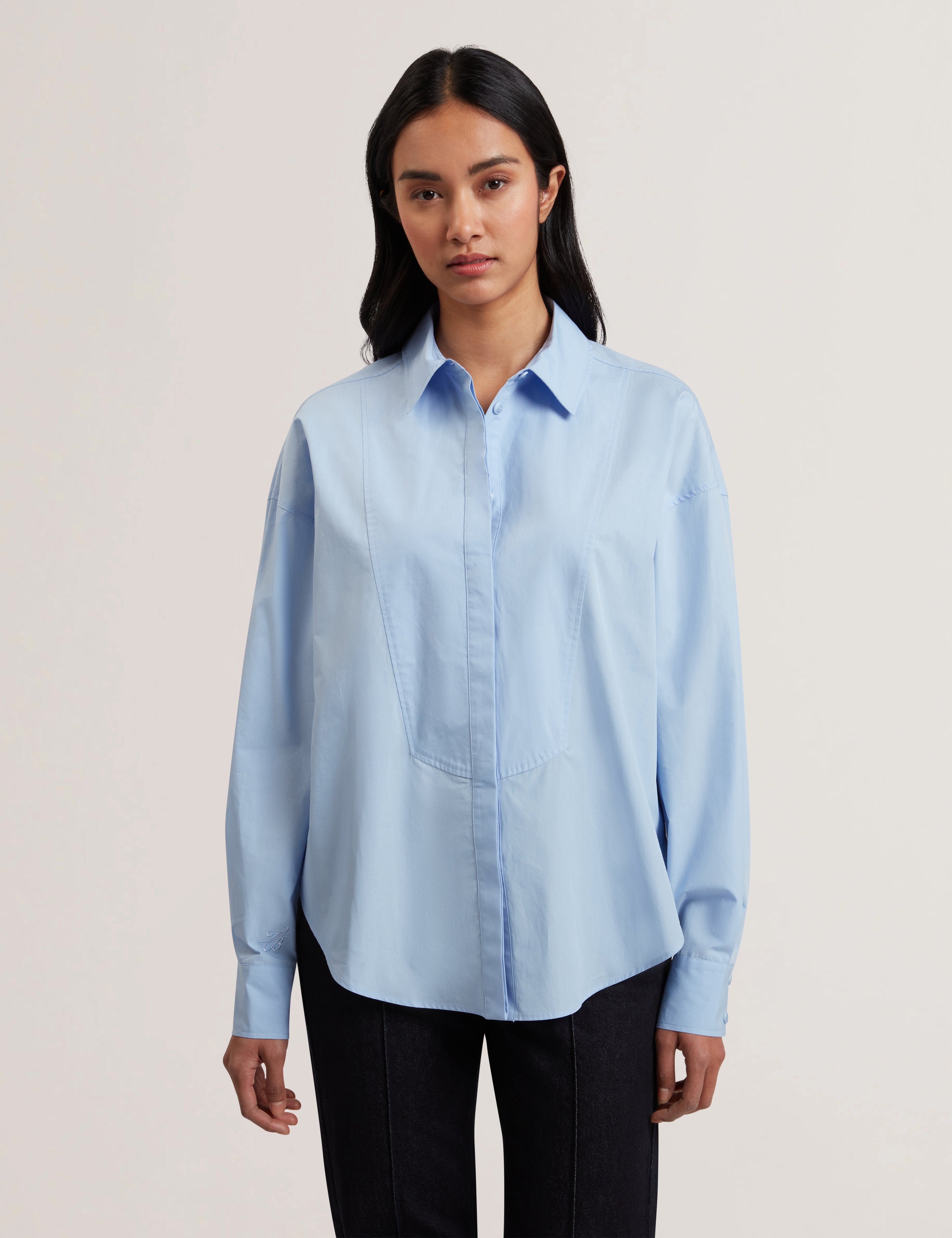 Izote Oversized Drop Shoulder Bib Detail Shirt Lt-Blue