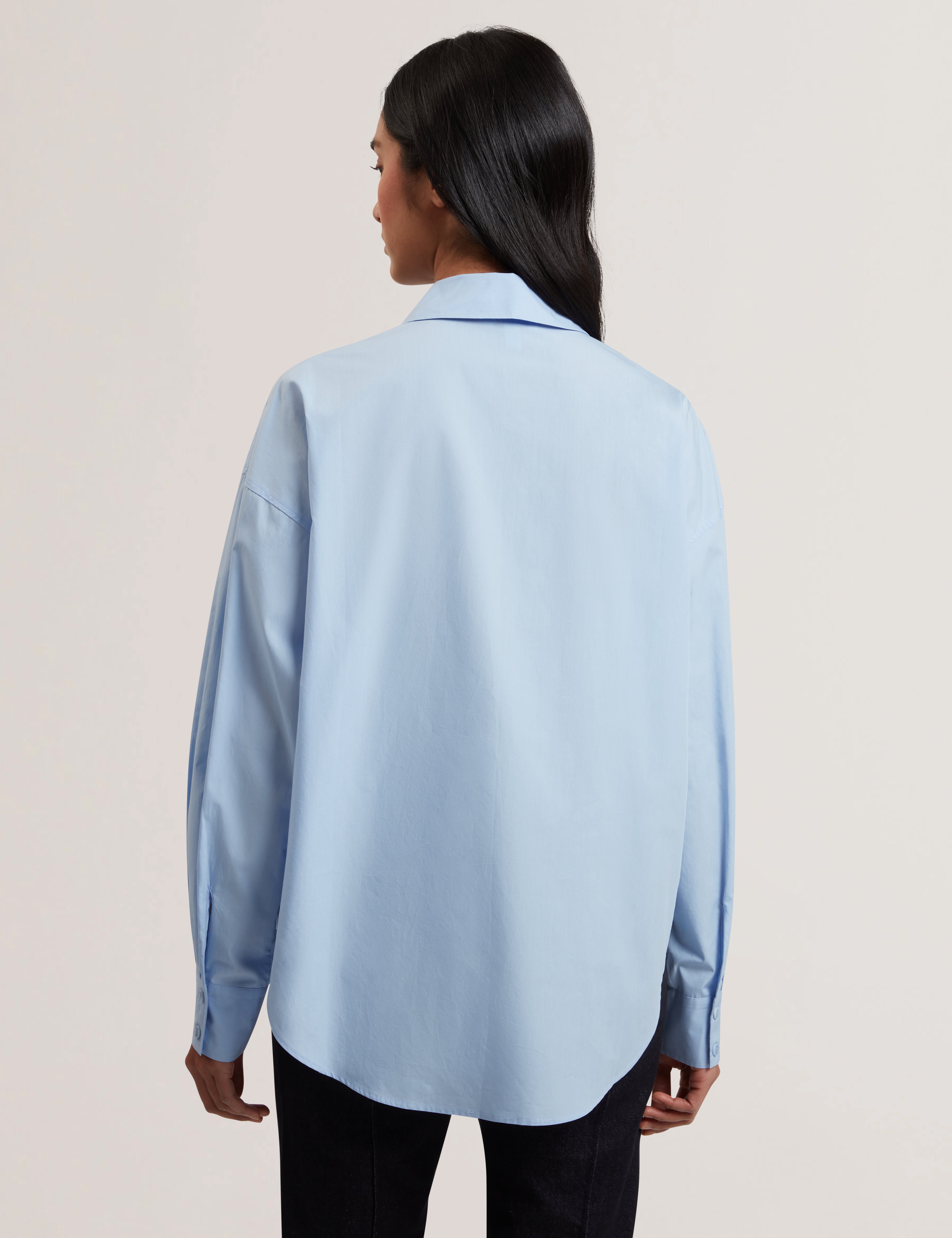 Izote Oversized Drop Shoulder Bib Detail Shirt Lt-Blue