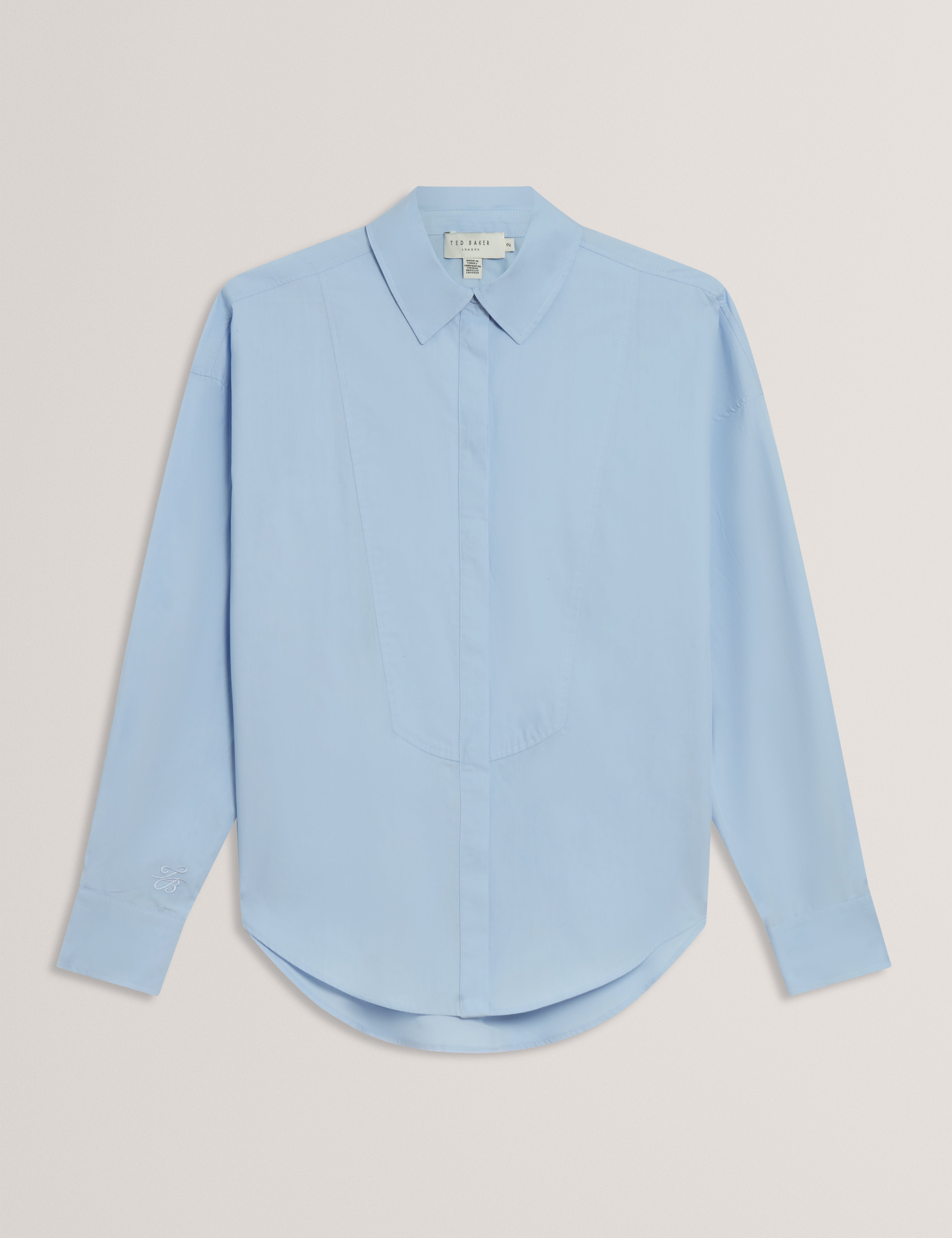 Izote Oversized Drop Shoulder Bib Detail Shirt Lt-Blue