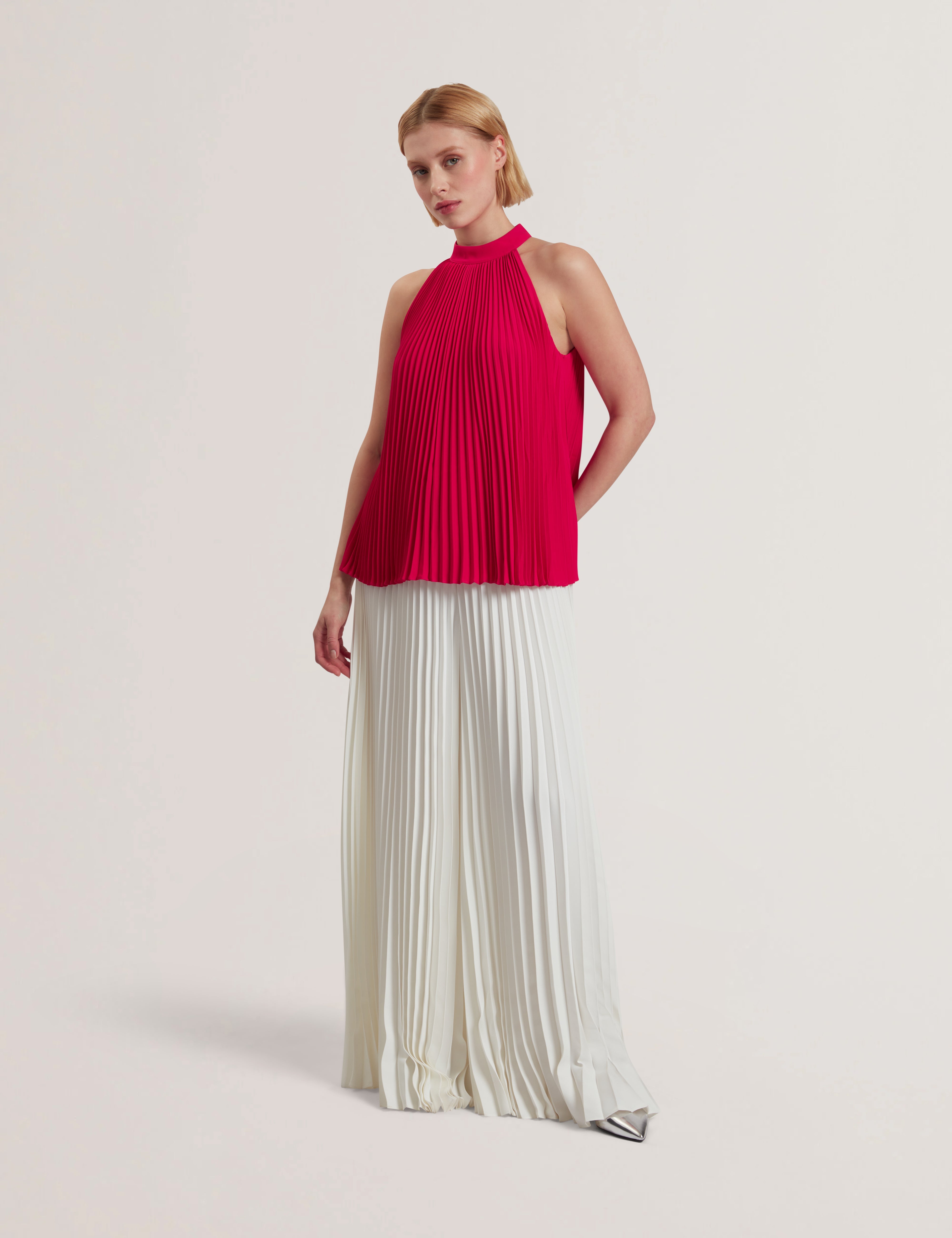 Jamaya Halter Neck Sleeveless Pleated Top Fuchsia