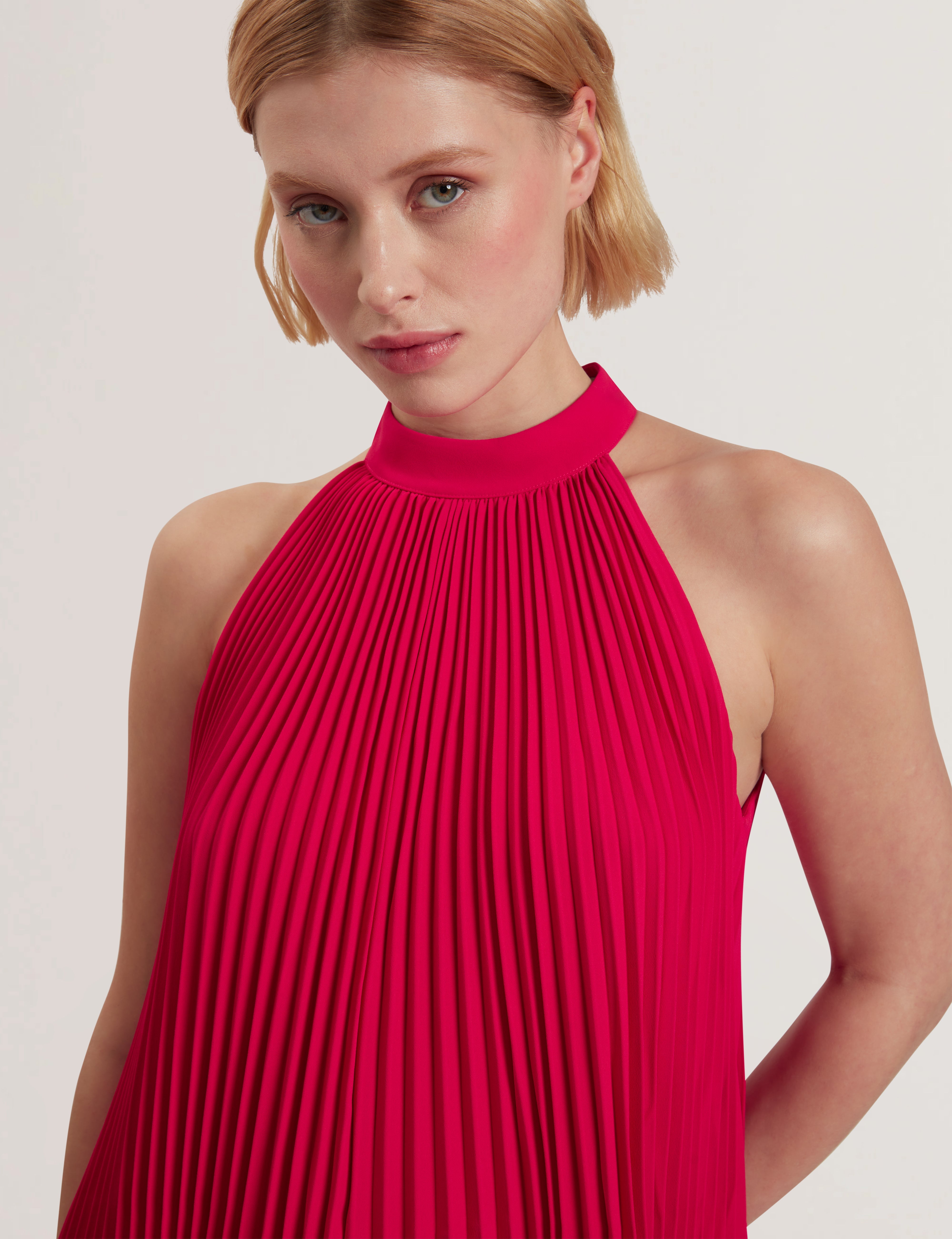 Jamaya Halter Neck Sleeveless Pleated Top Fuchsia