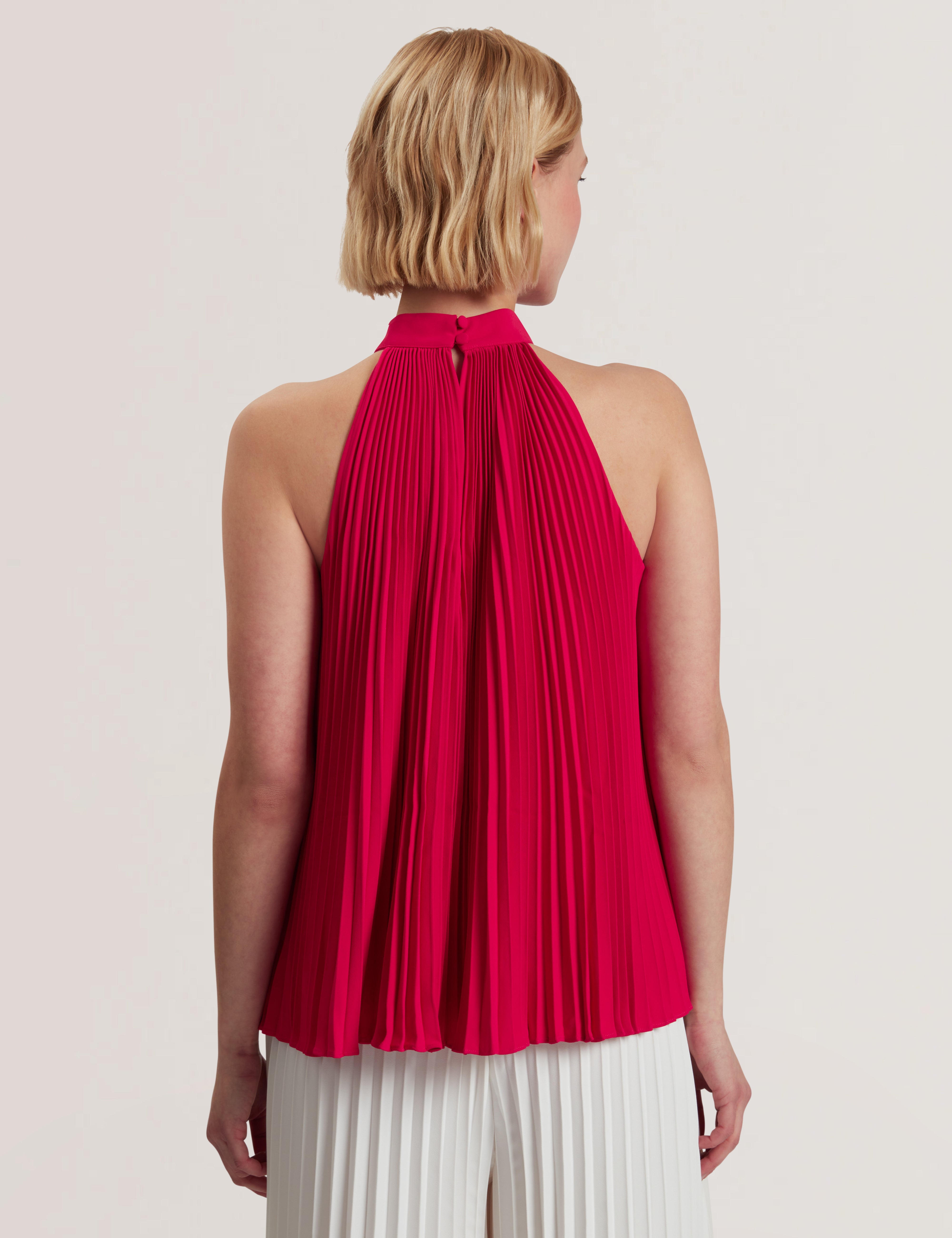 Jamaya Halter Neck Sleeveless Pleated Top Fuchsia