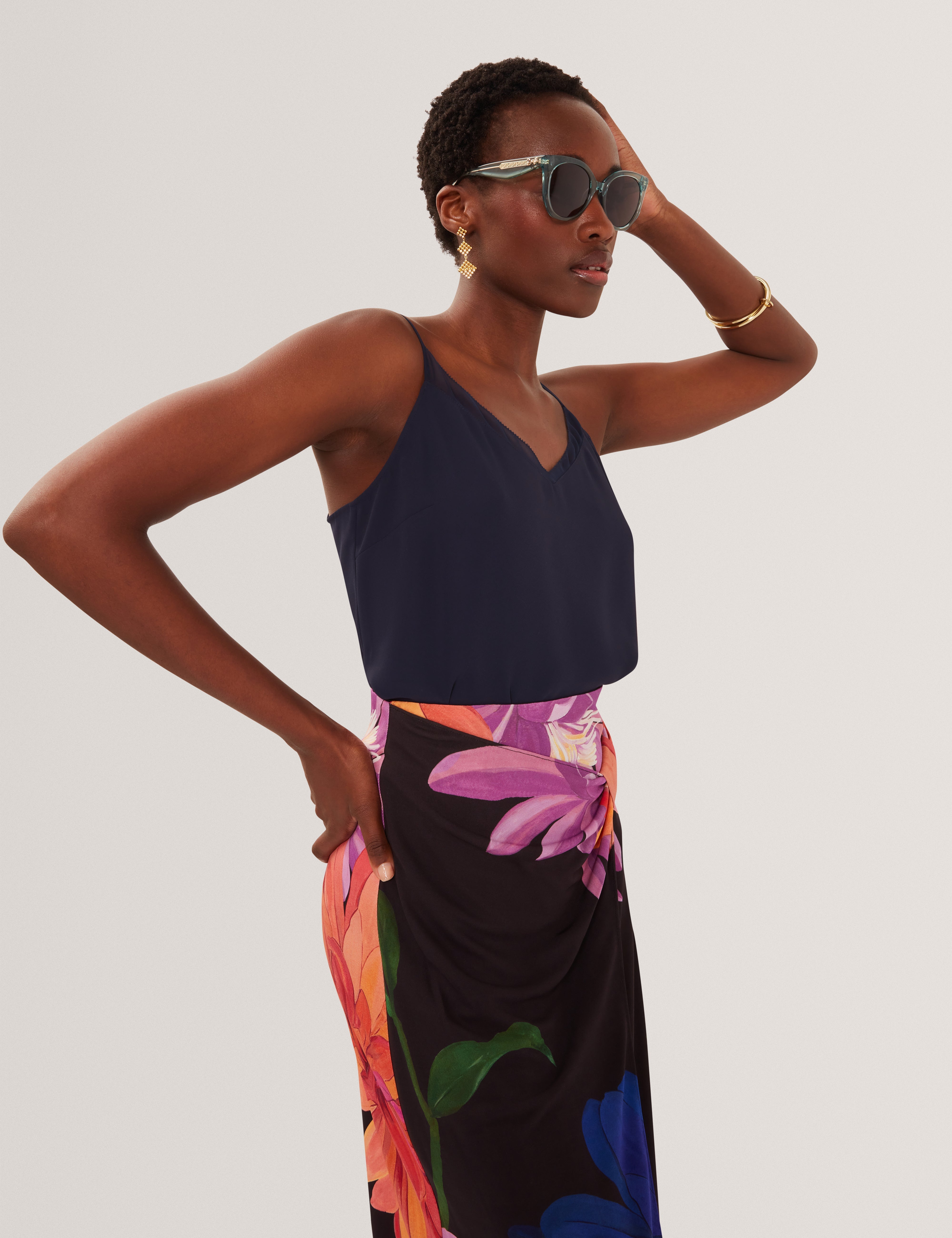 Lulea Chiffon Insert Cami Top Navy