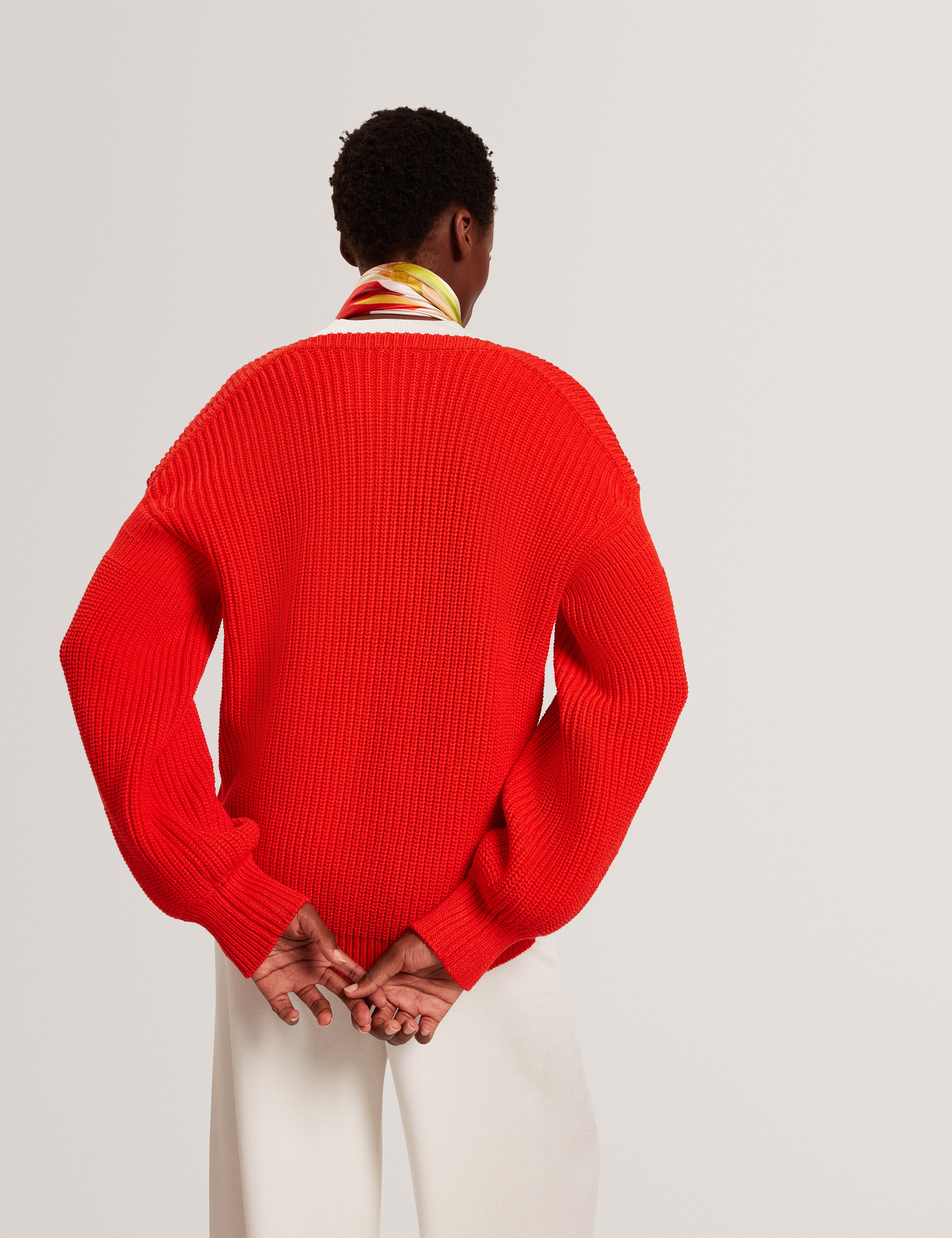Velmee Cotton Blend V Neck Sweater Red