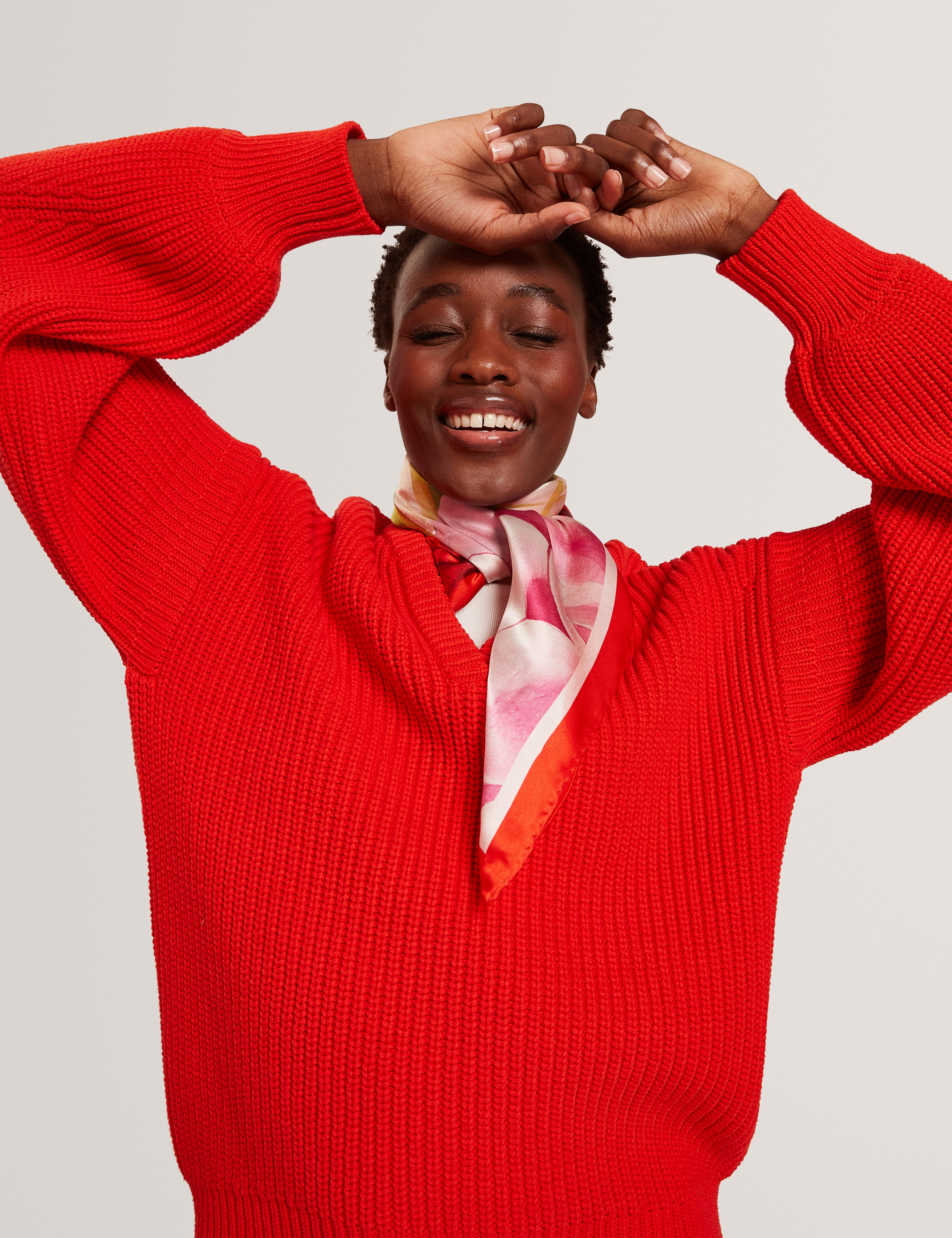 Velmee Cotton Blend V Neck Sweater Red