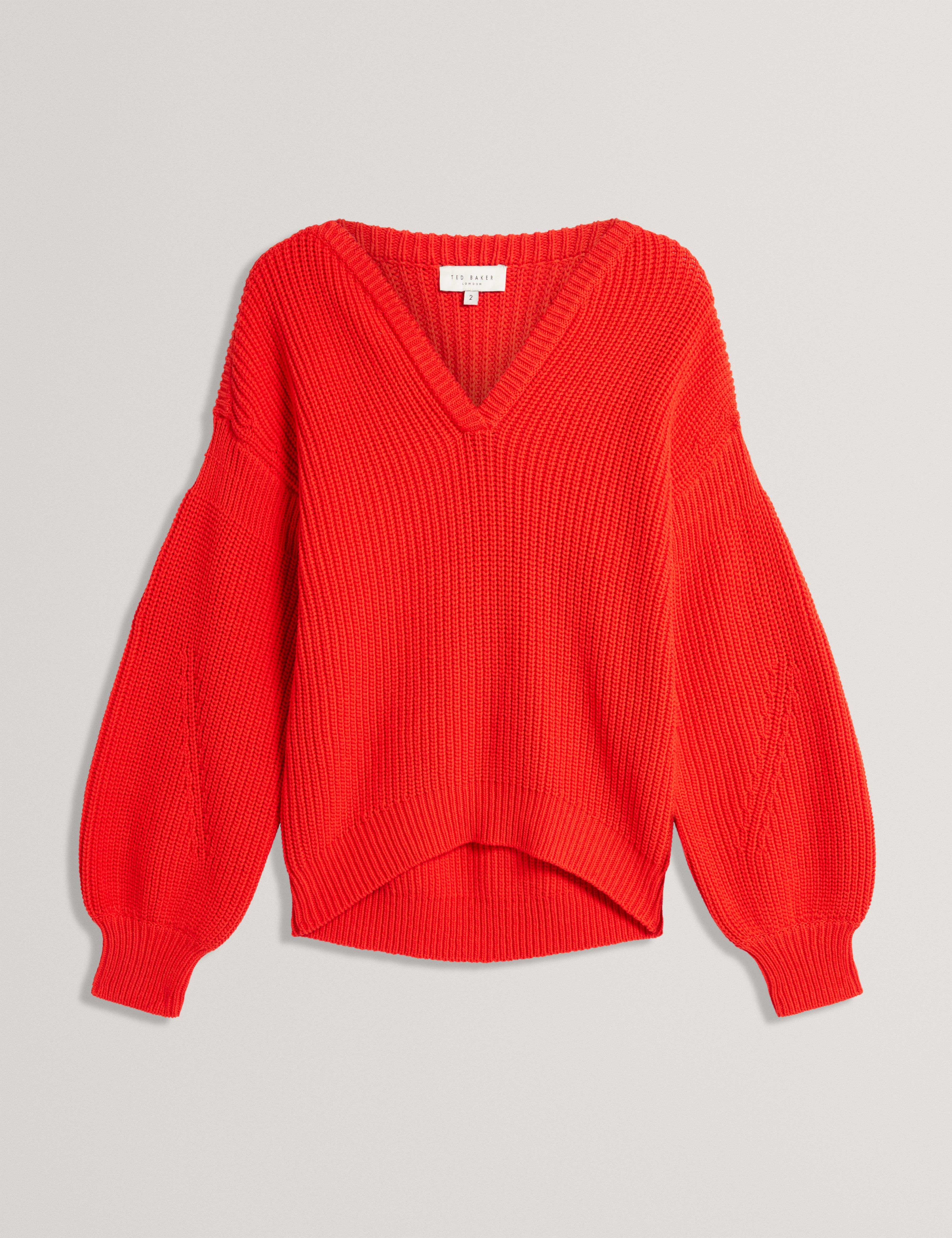 Velmee Cotton Blend V Neck Sweater Red