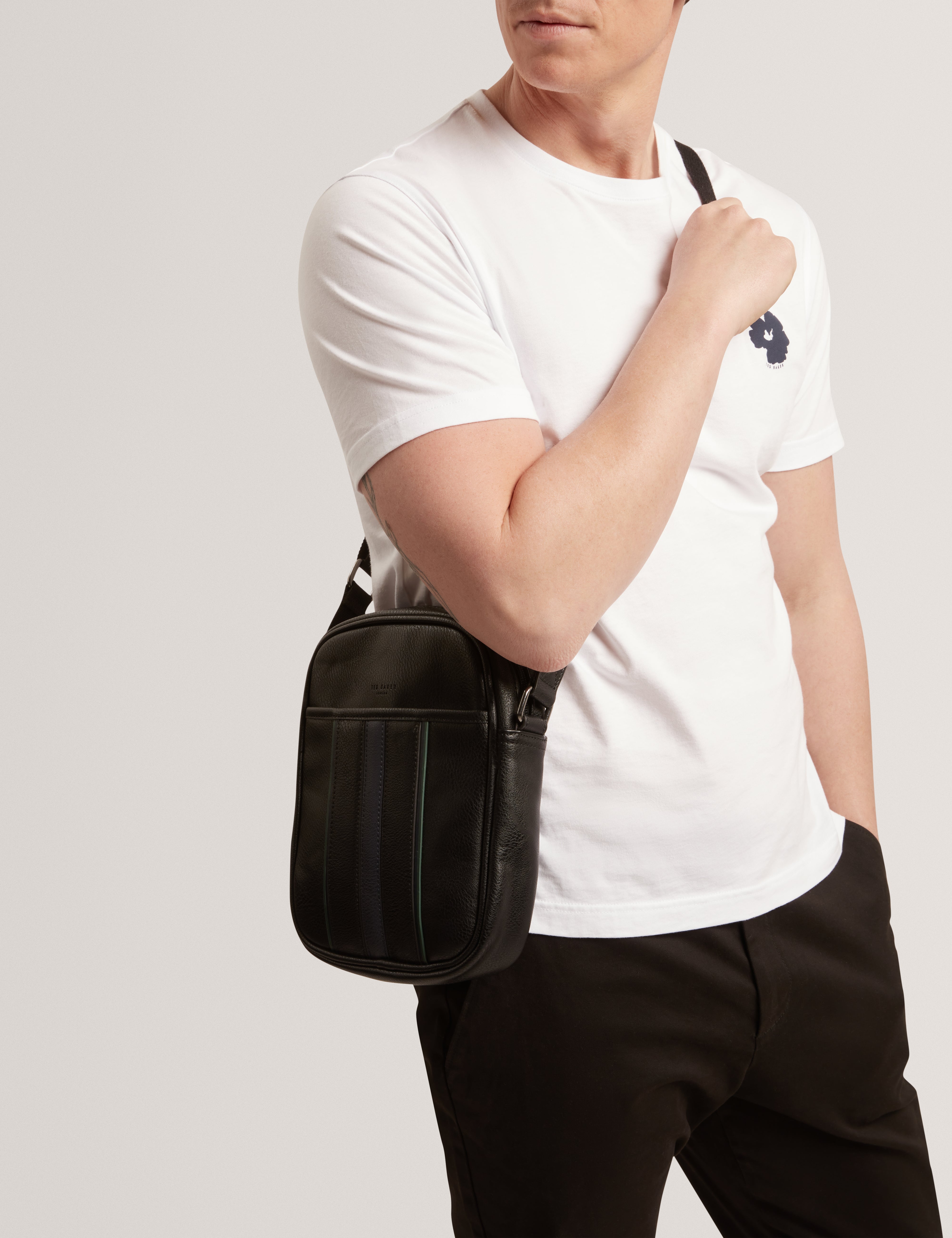 Shop Keiigan Stripe Pu Flight Bag Black for Men Online Ted Baker UAE