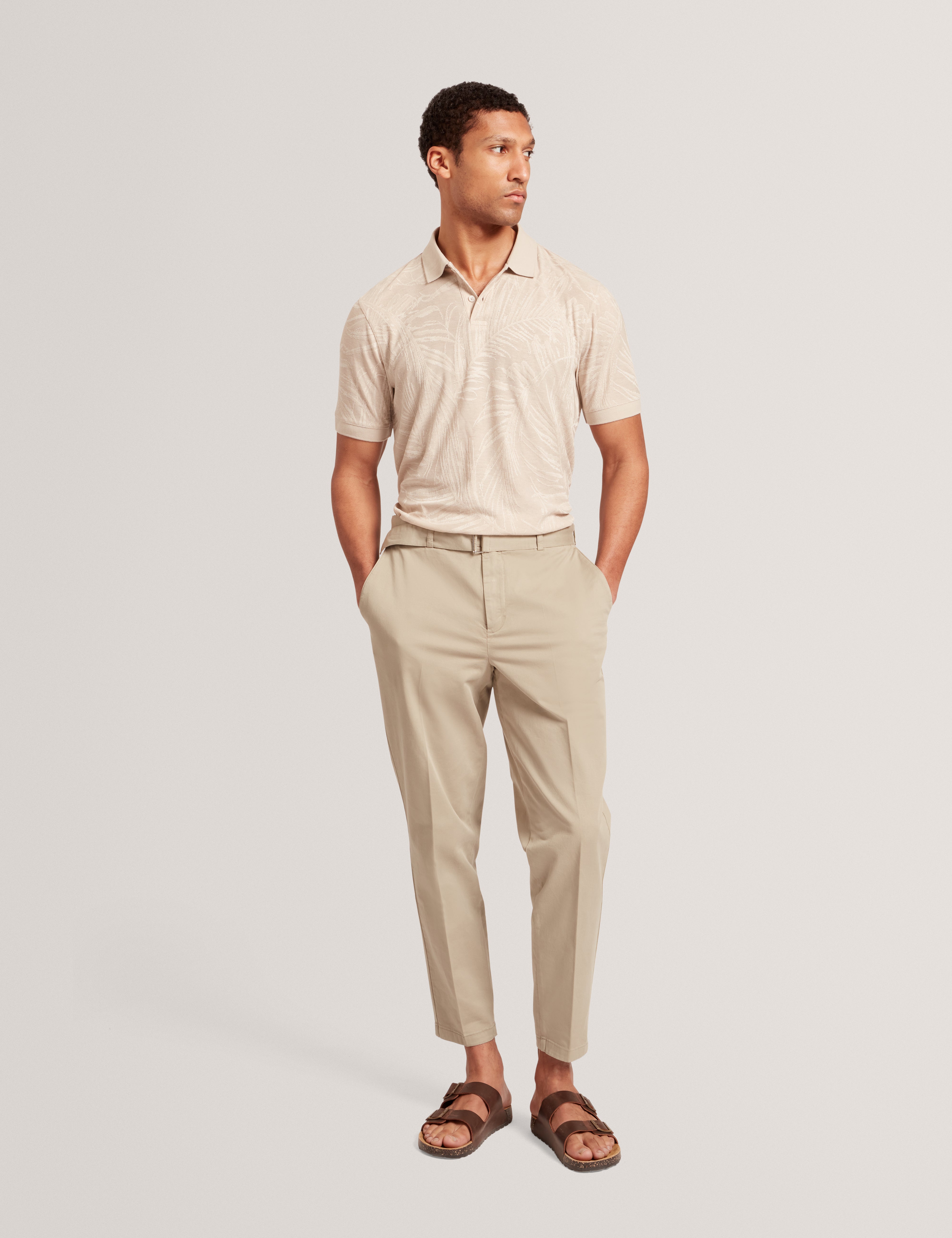 Edwine Short Sleeve Regular Jacquard Leaf Polo Beige