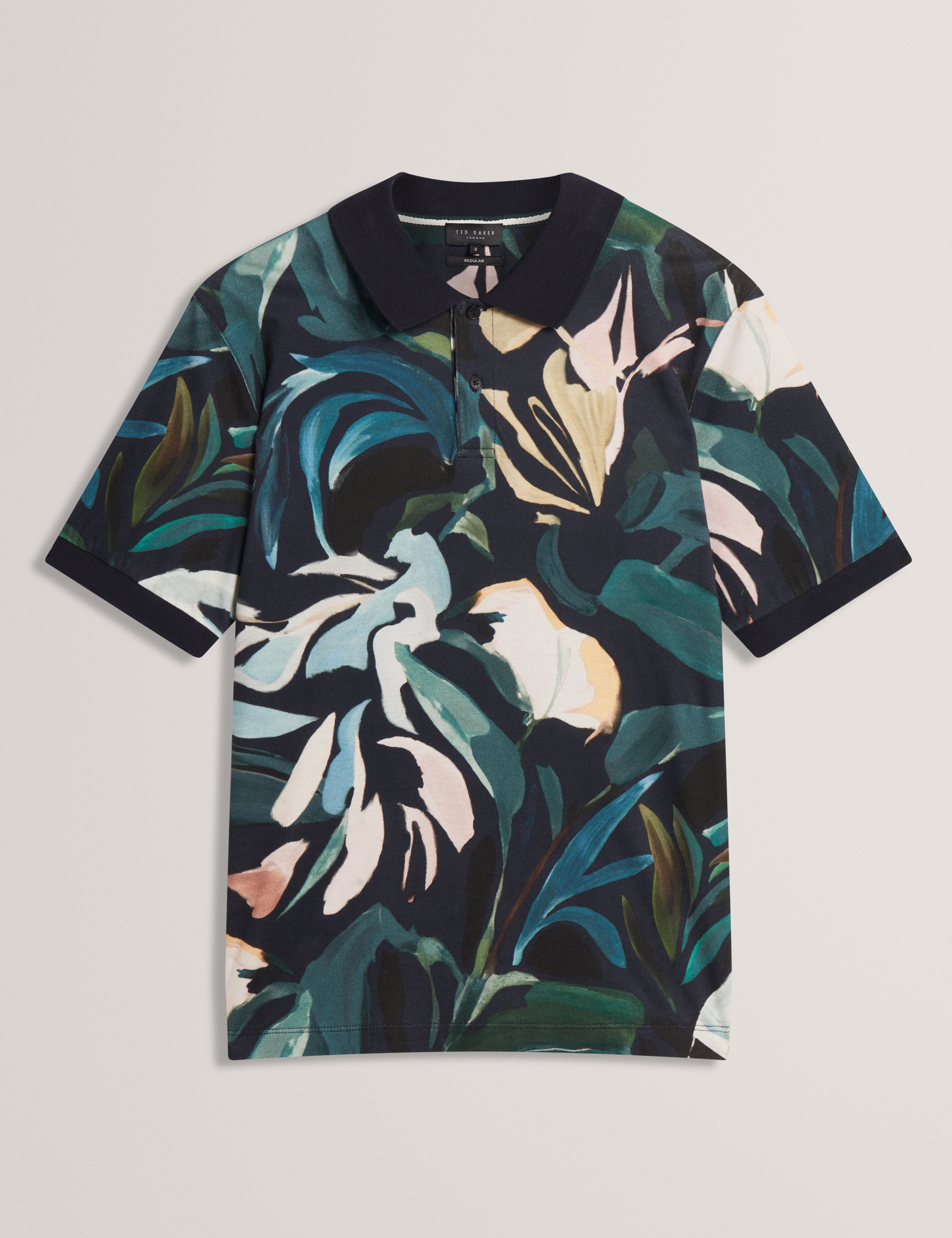 Kivem Short Sleeve Cotton Floral Print Polo Black