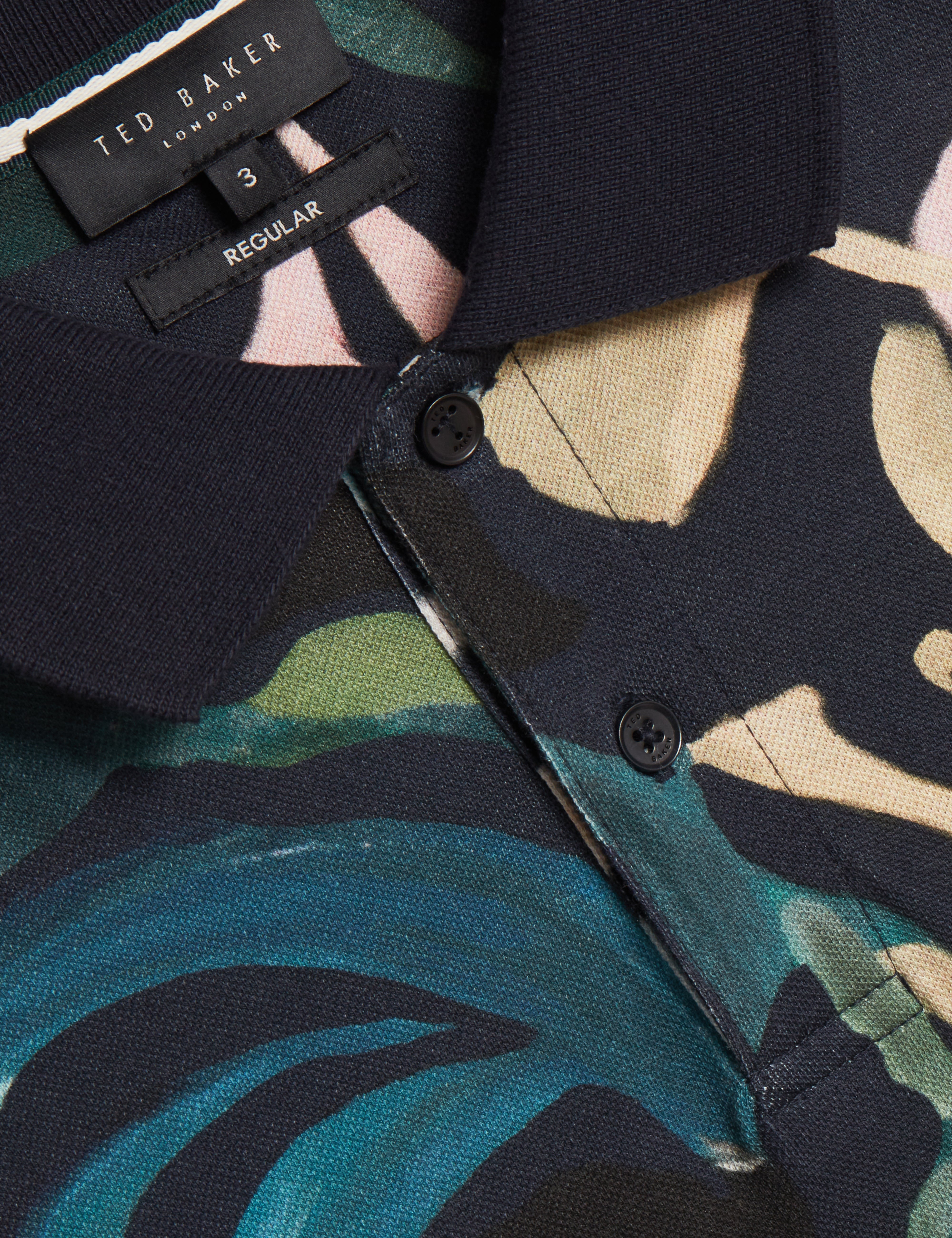 Kivem Short Sleeve Cotton Floral Print Polo Black