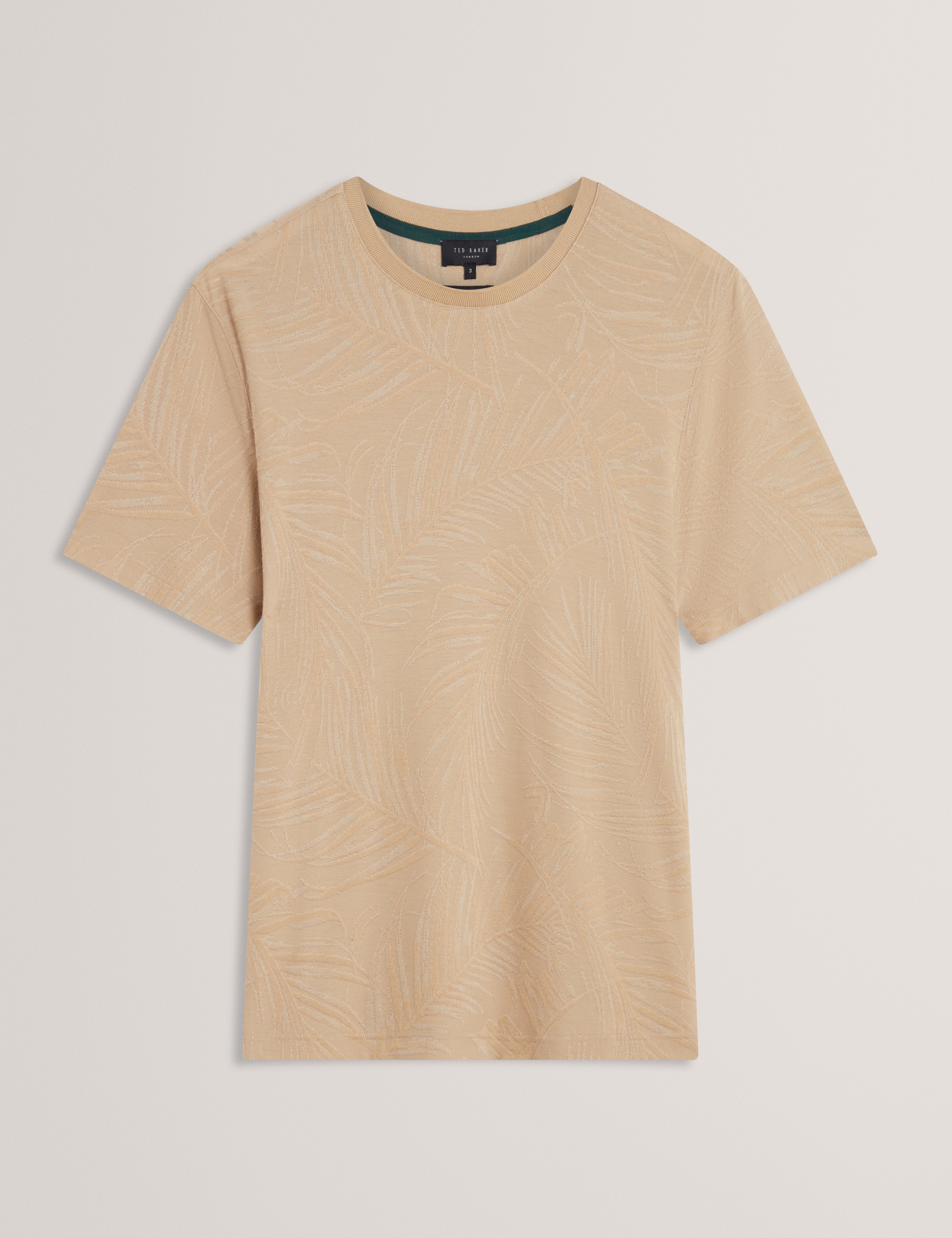 Jessper Short Sleeve Regular Jacquard Leaf T-Shirt Beige
