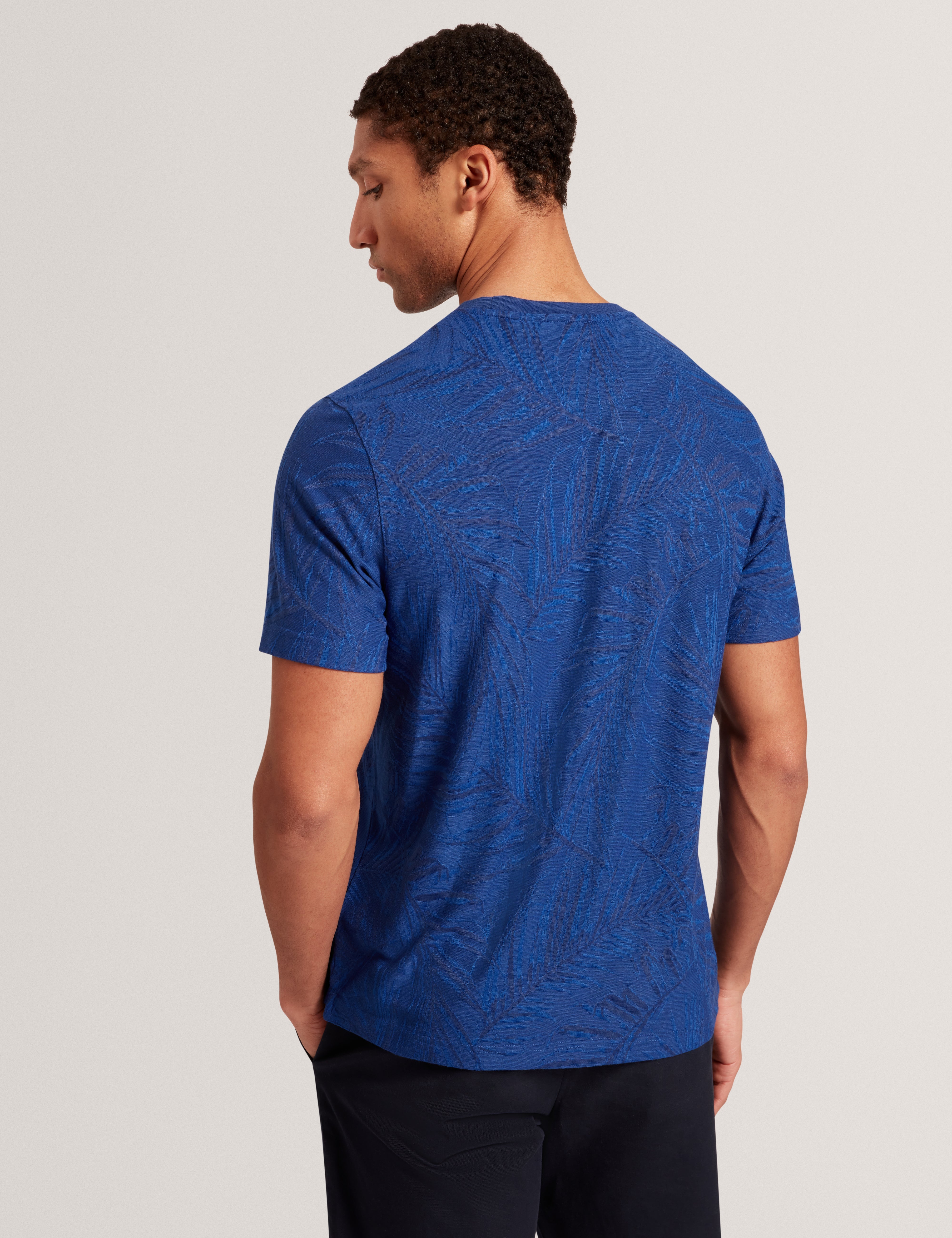 Jessper Short Sleeve Regular Jacquard Leaf T-Shirt Navy