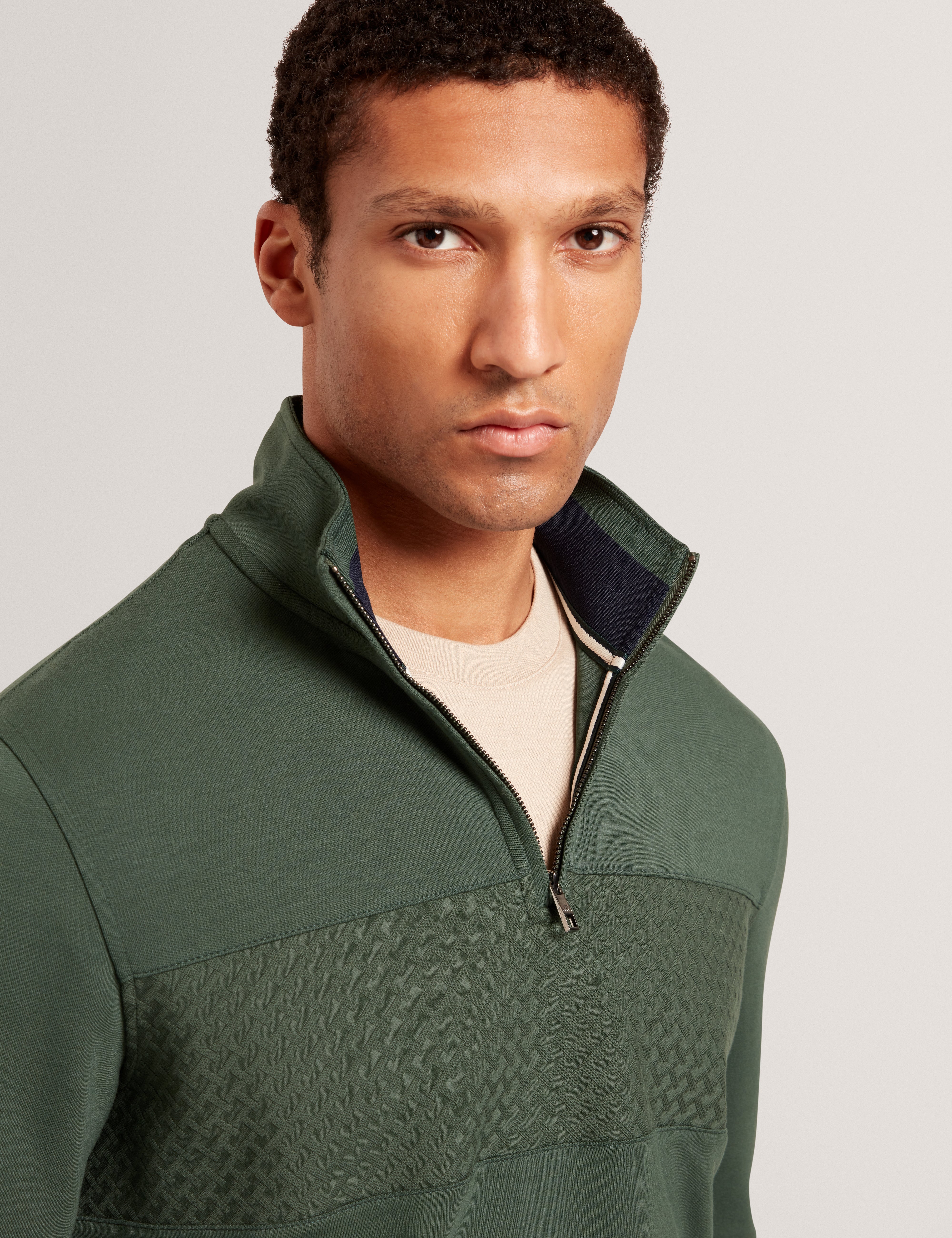 Simonea Long Sleeve Regular Contrast Panel Half-Zip Dk-Green