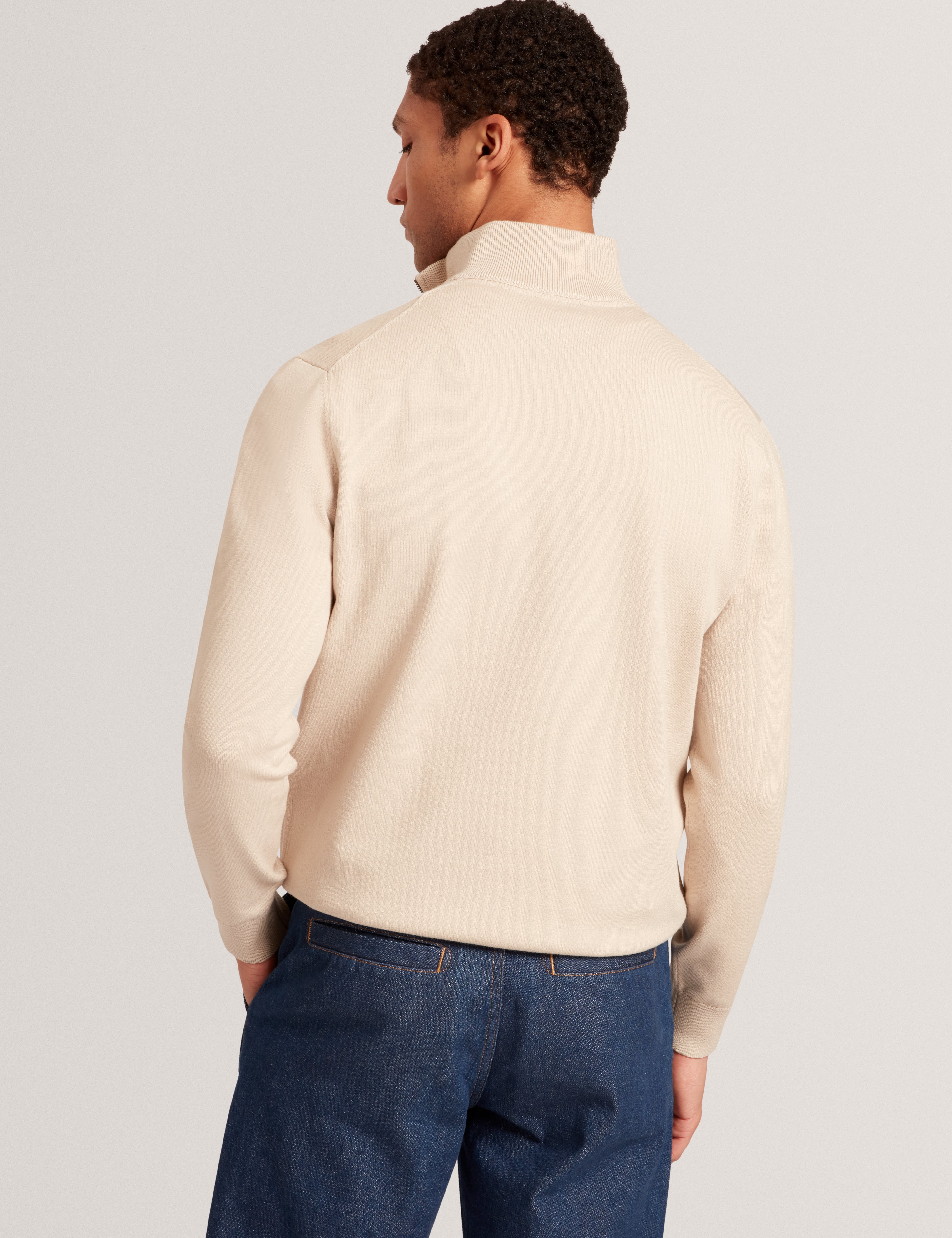 Robinsn Long Sleeve Branded Check Half Zip Shirt Taupe