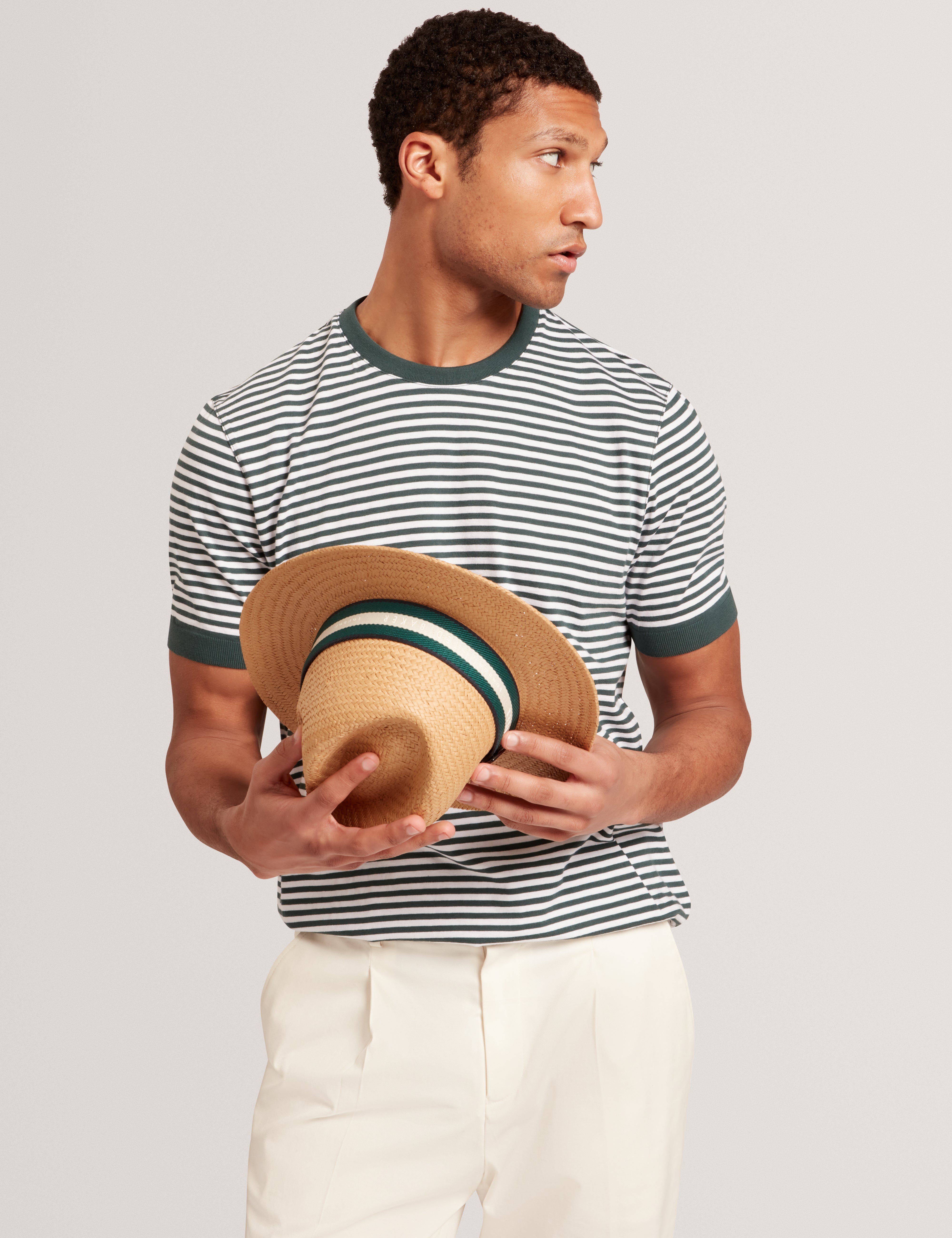 Ourme Short Sleeve Stripe T-Shirt Dk-Green