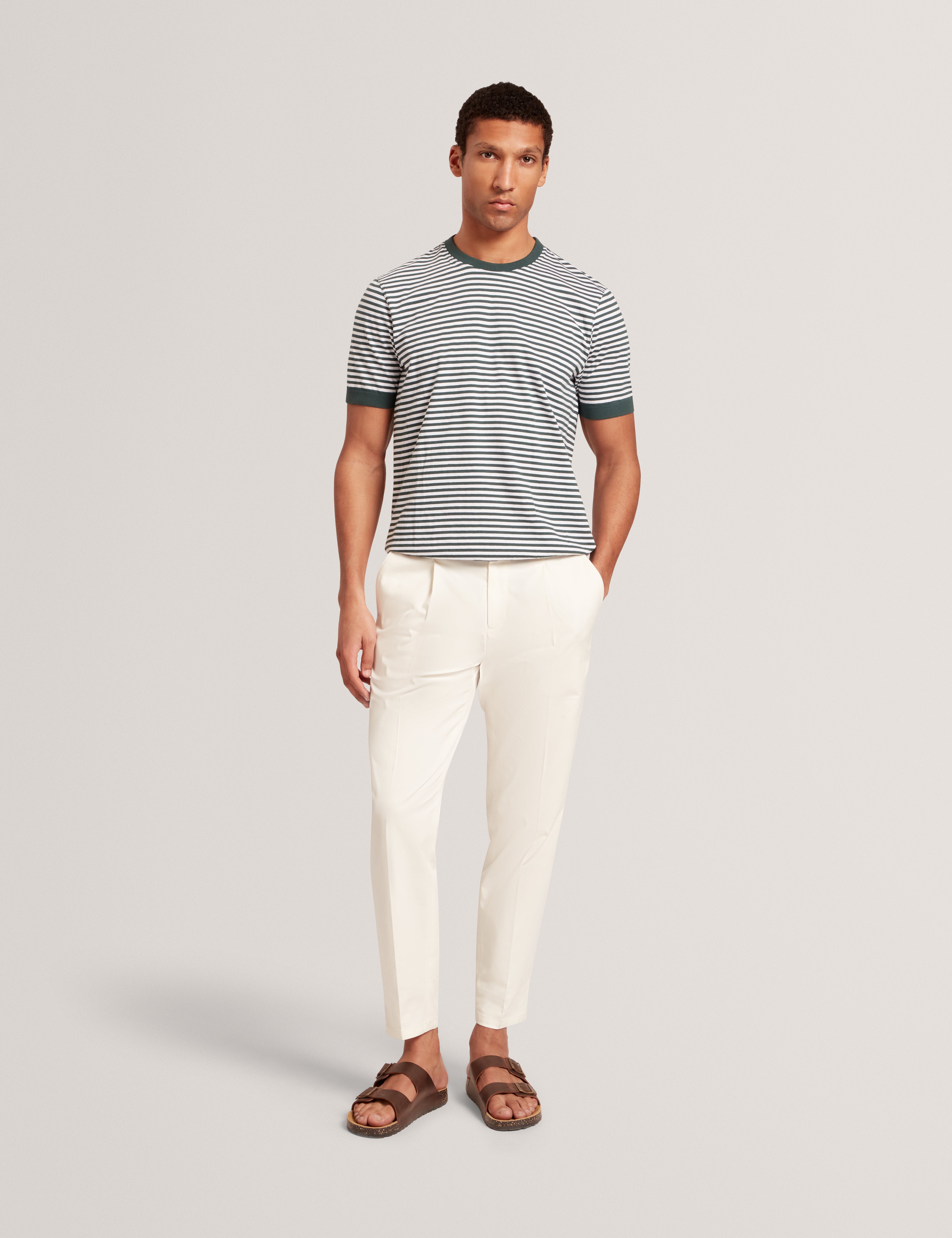 Ourme Short Sleeve Stripe T-Shirt Dk-Green