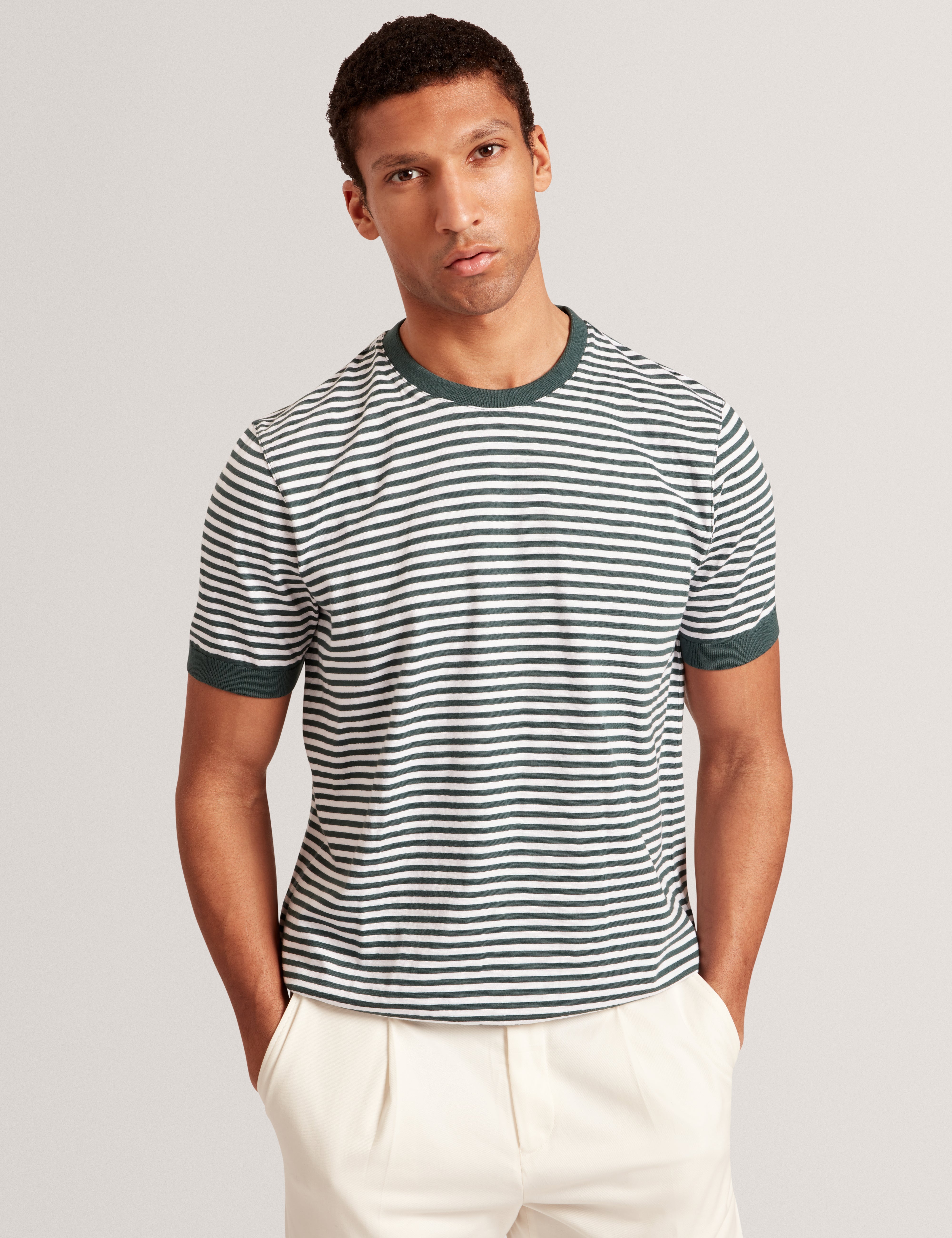 Ourme Short Sleeve Stripe T-Shirt Dk-Green
