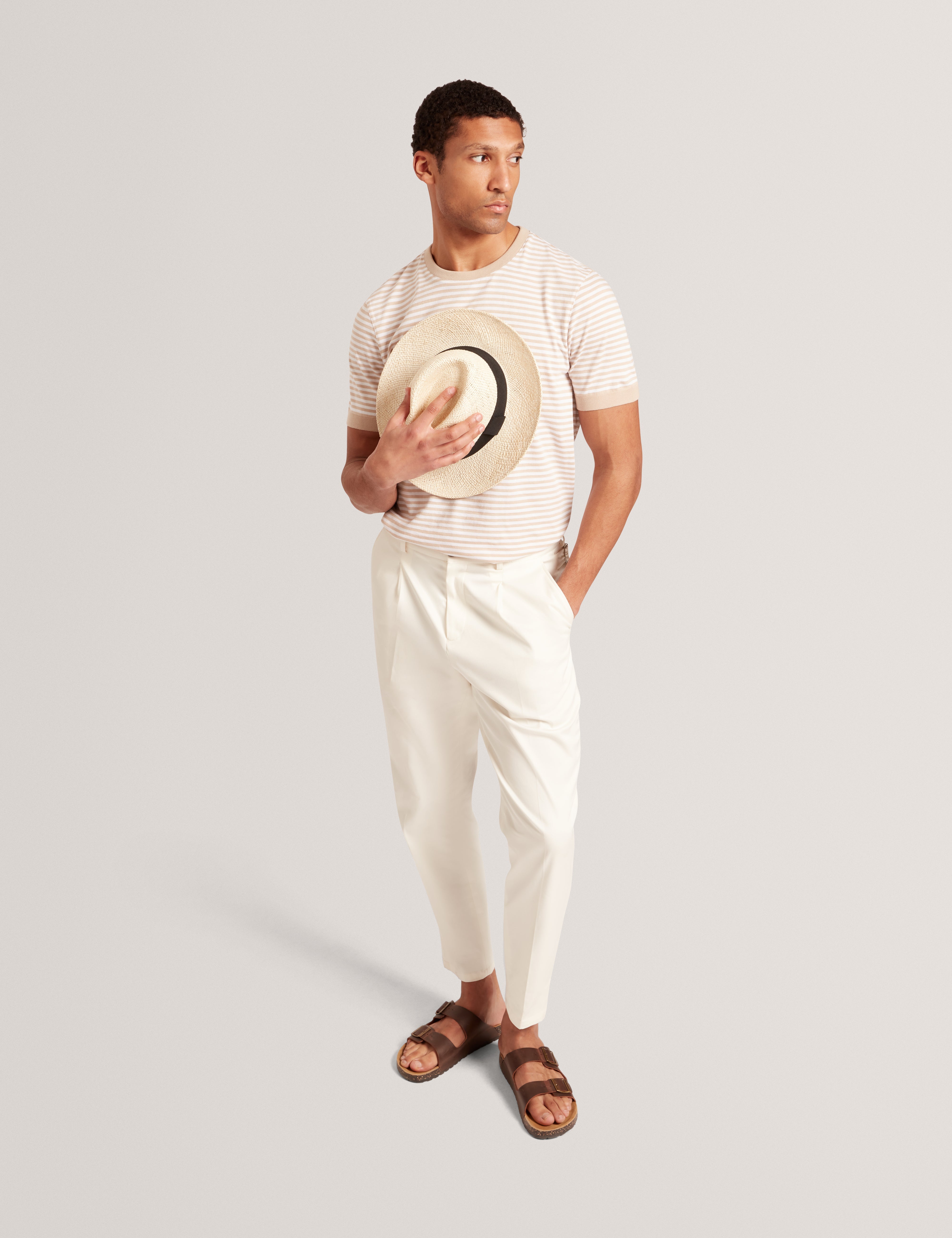 Ourme Short Sleeve Stripe T-Shirt Taupe