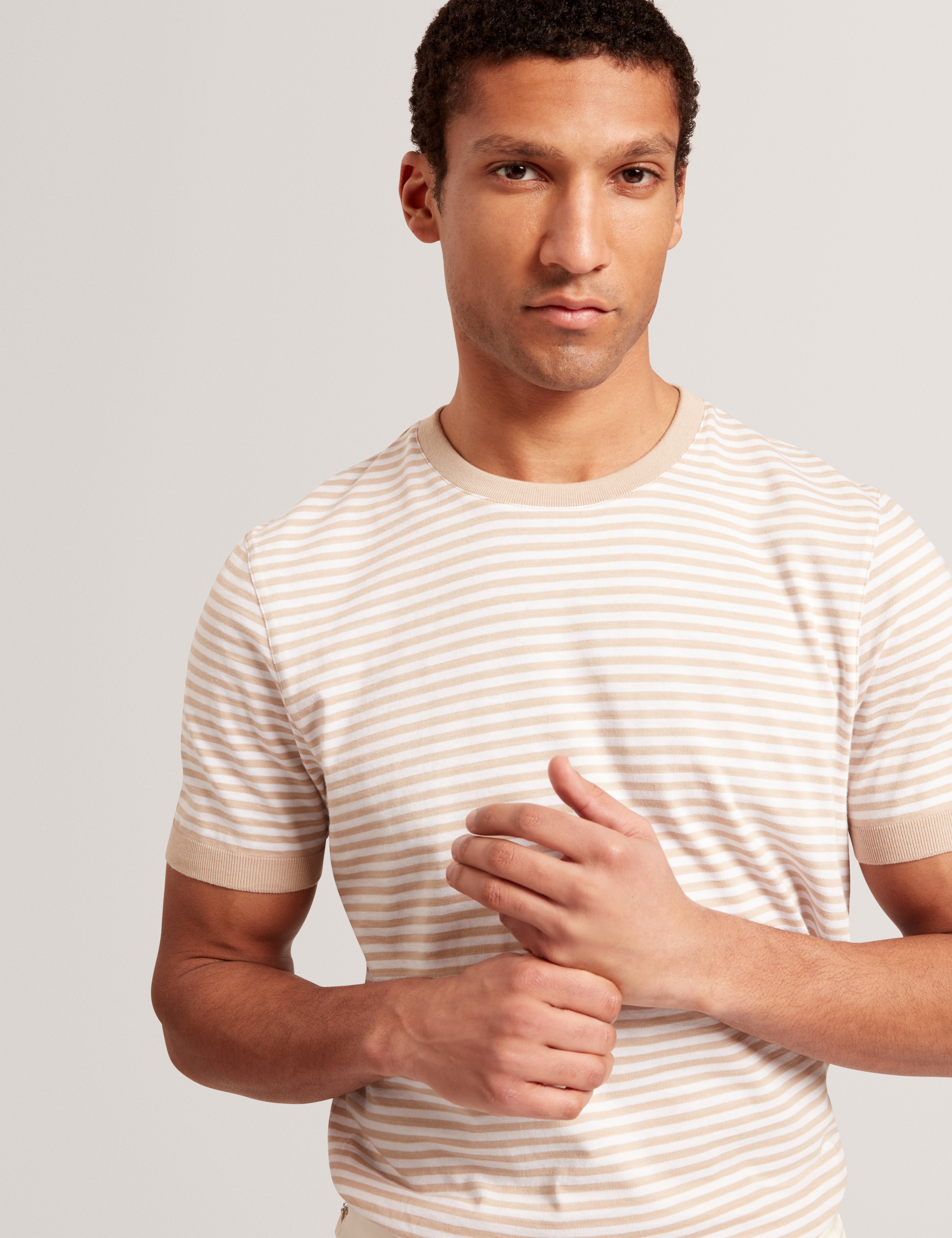 Ourme Short Sleeve Stripe T-Shirt Taupe