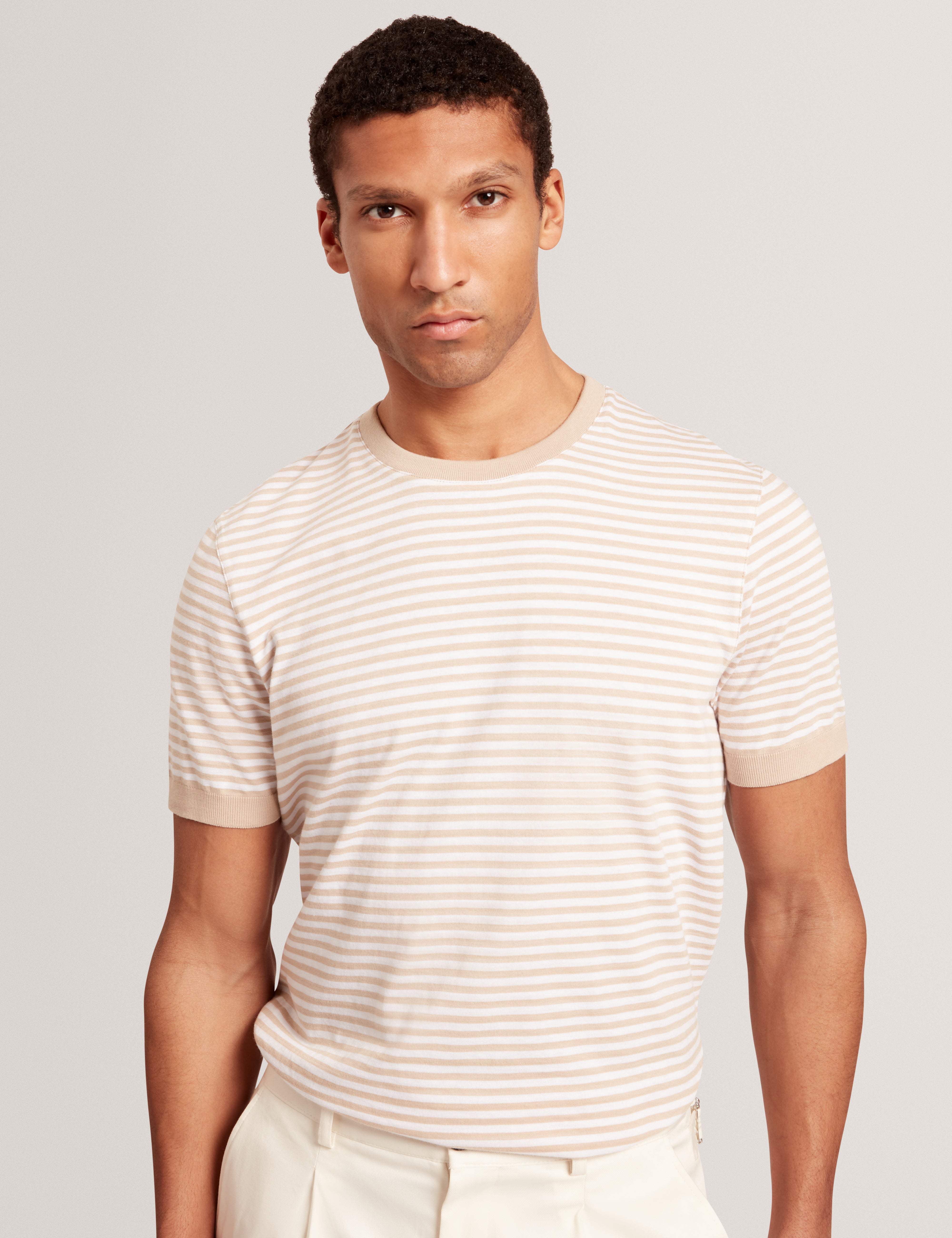 Ourme Short Sleeve Stripe T-Shirt Taupe