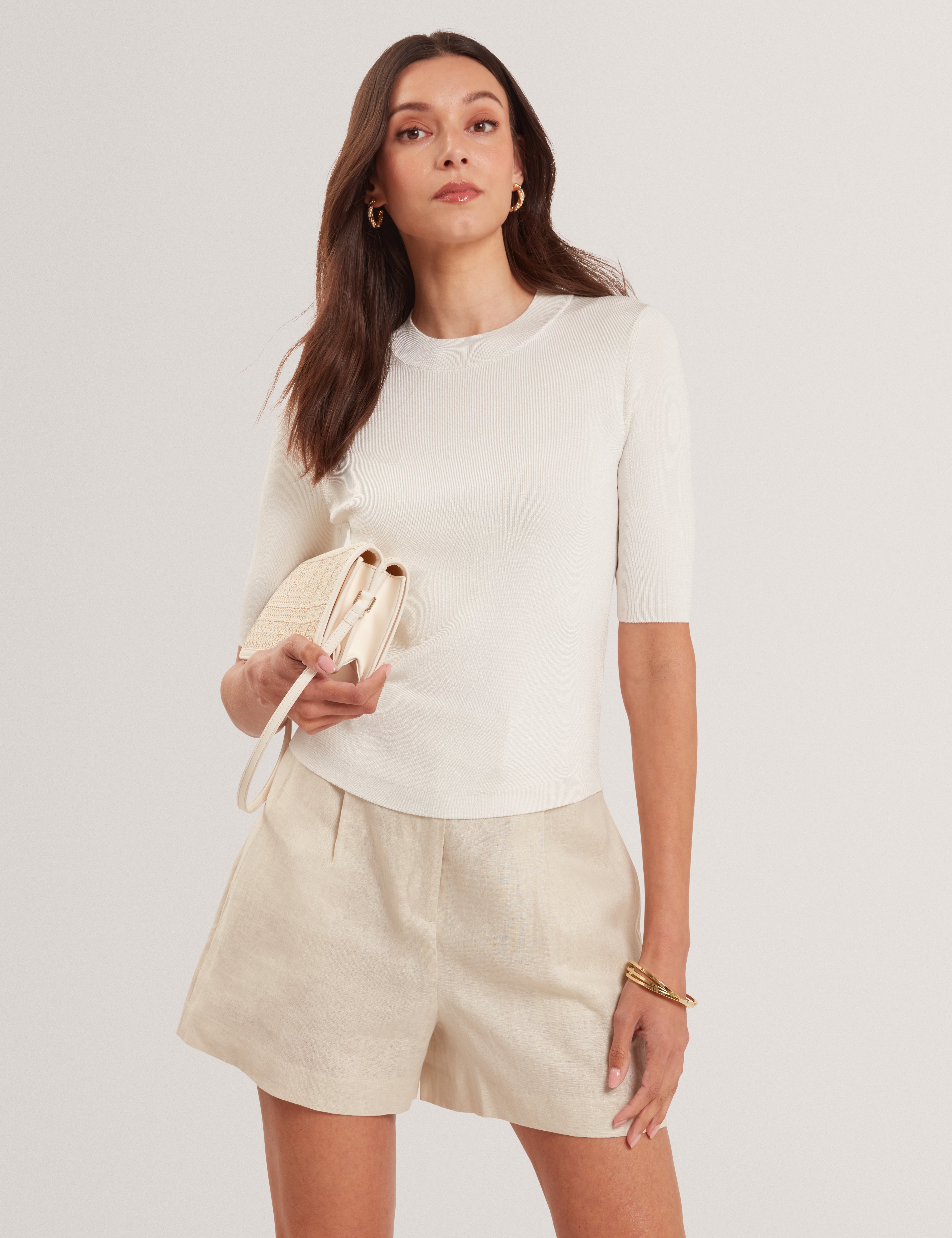 Felixia Knitted Half Sleeve Tee Ivory