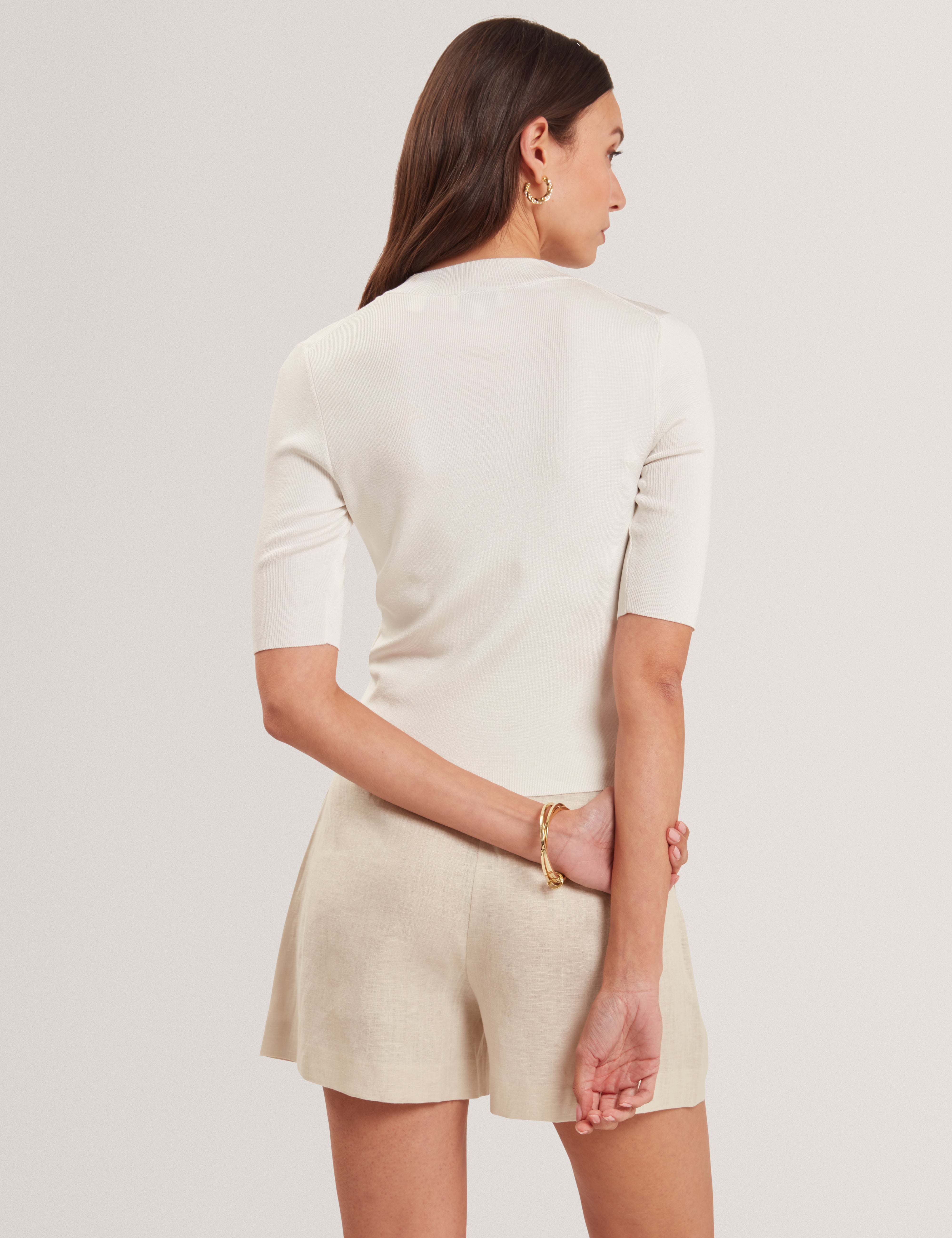 Felixia Knitted Half Sleeve Tee Ivory