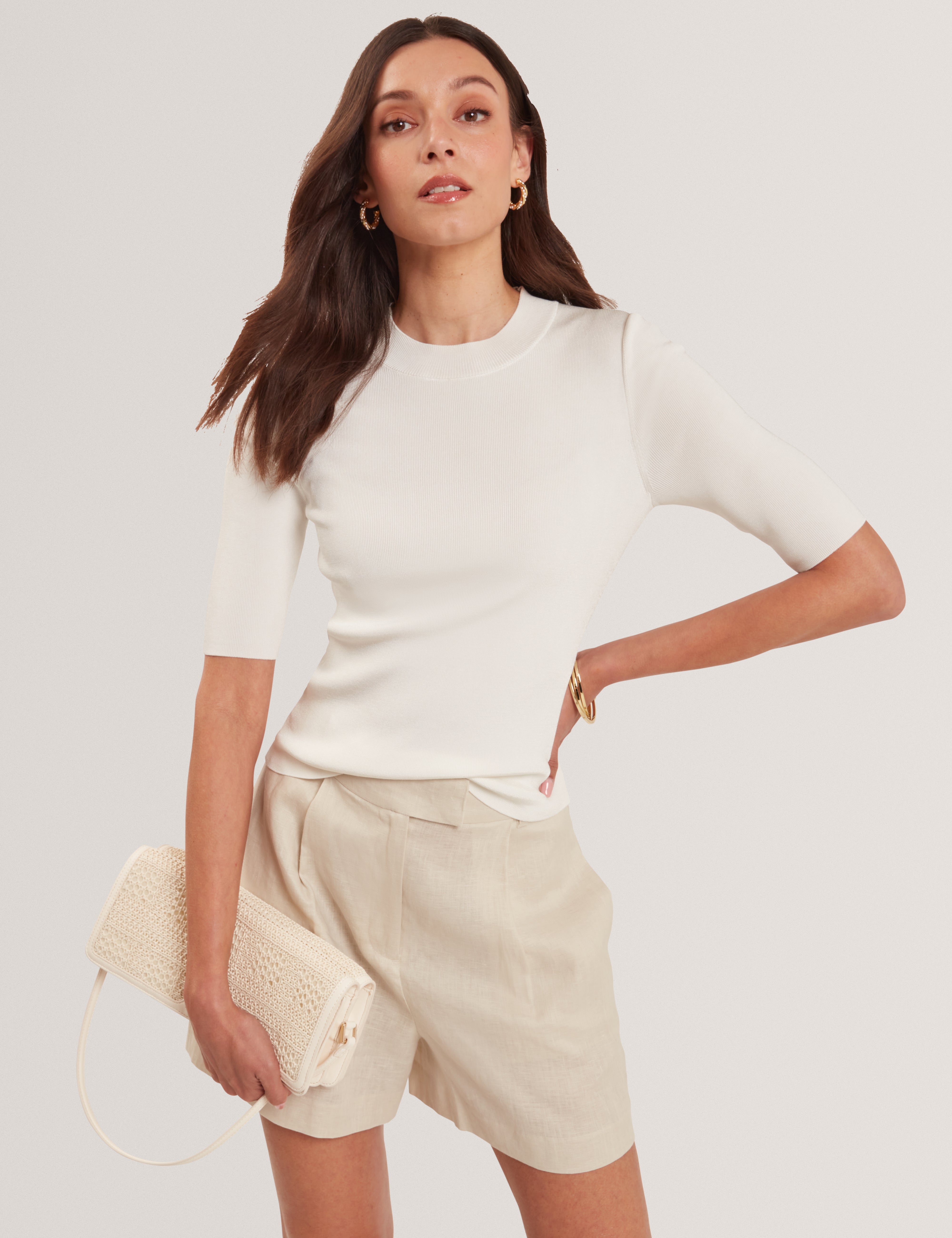 Felixia Knitted Half Sleeve Tee Ivory