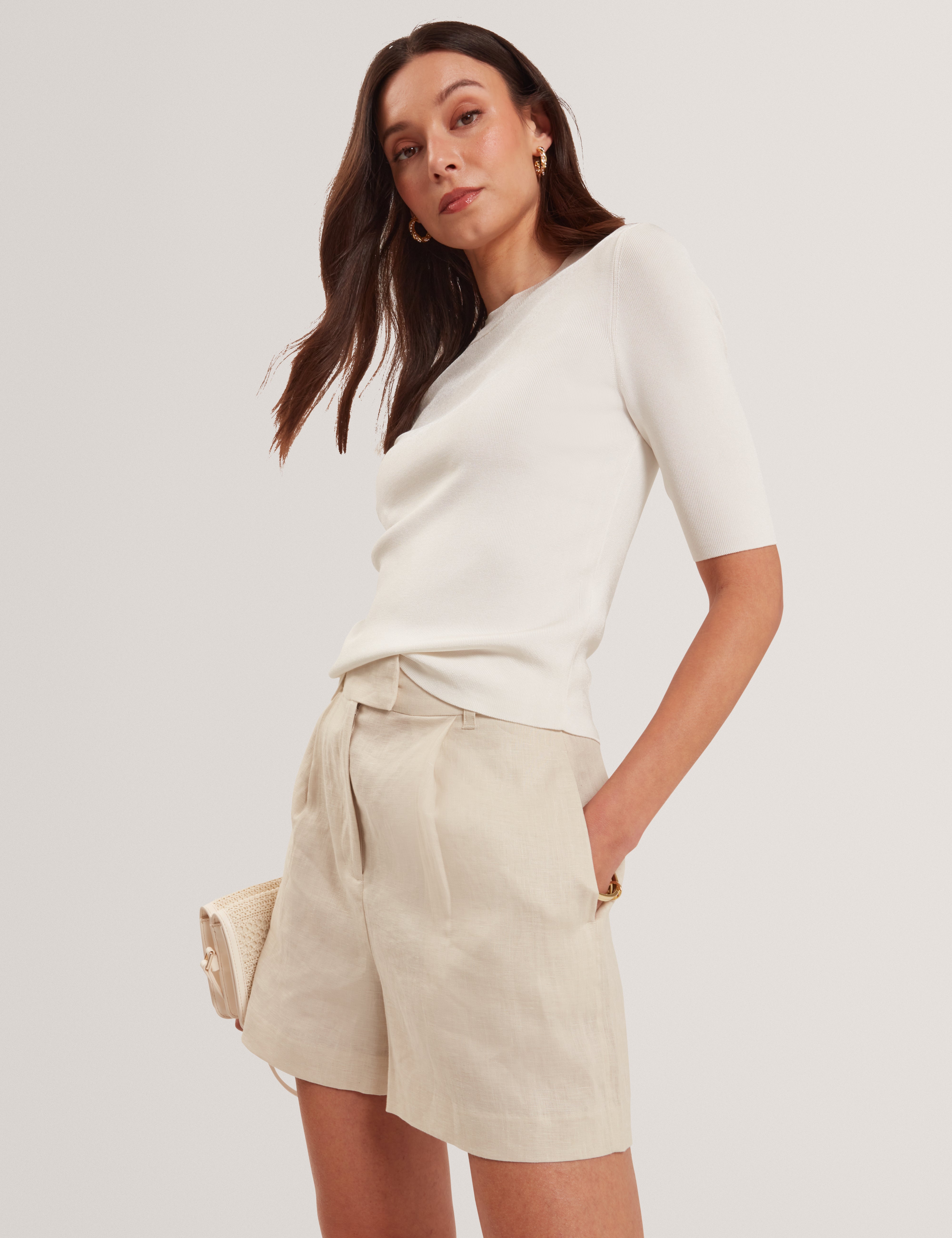 Felixia Knitted Half Sleeve Tee Ivory