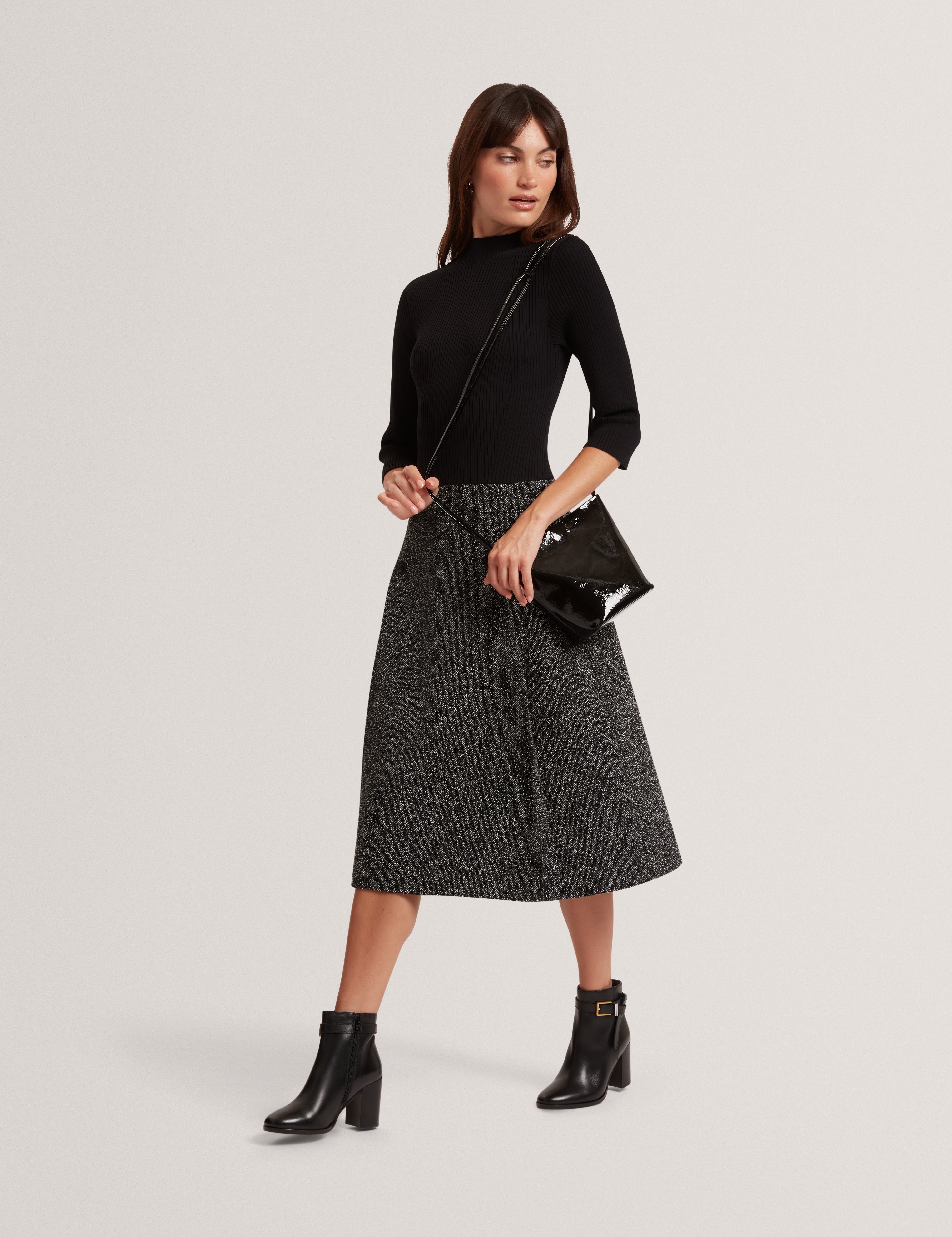 Ekaad Tailored Boucle Dress With Knitted Top Black