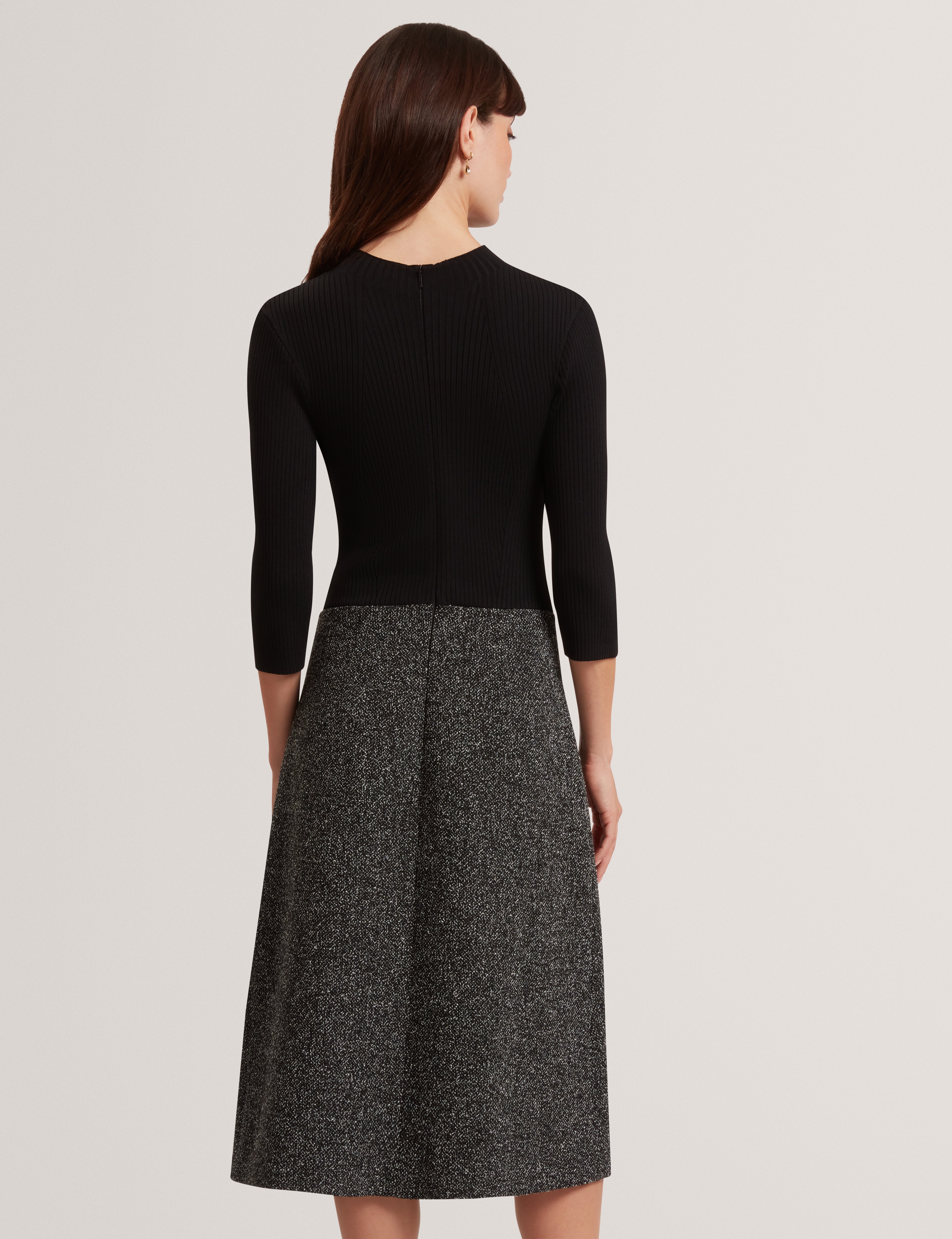 Ekaad Tailored Boucle Dress With Knitted Top Black