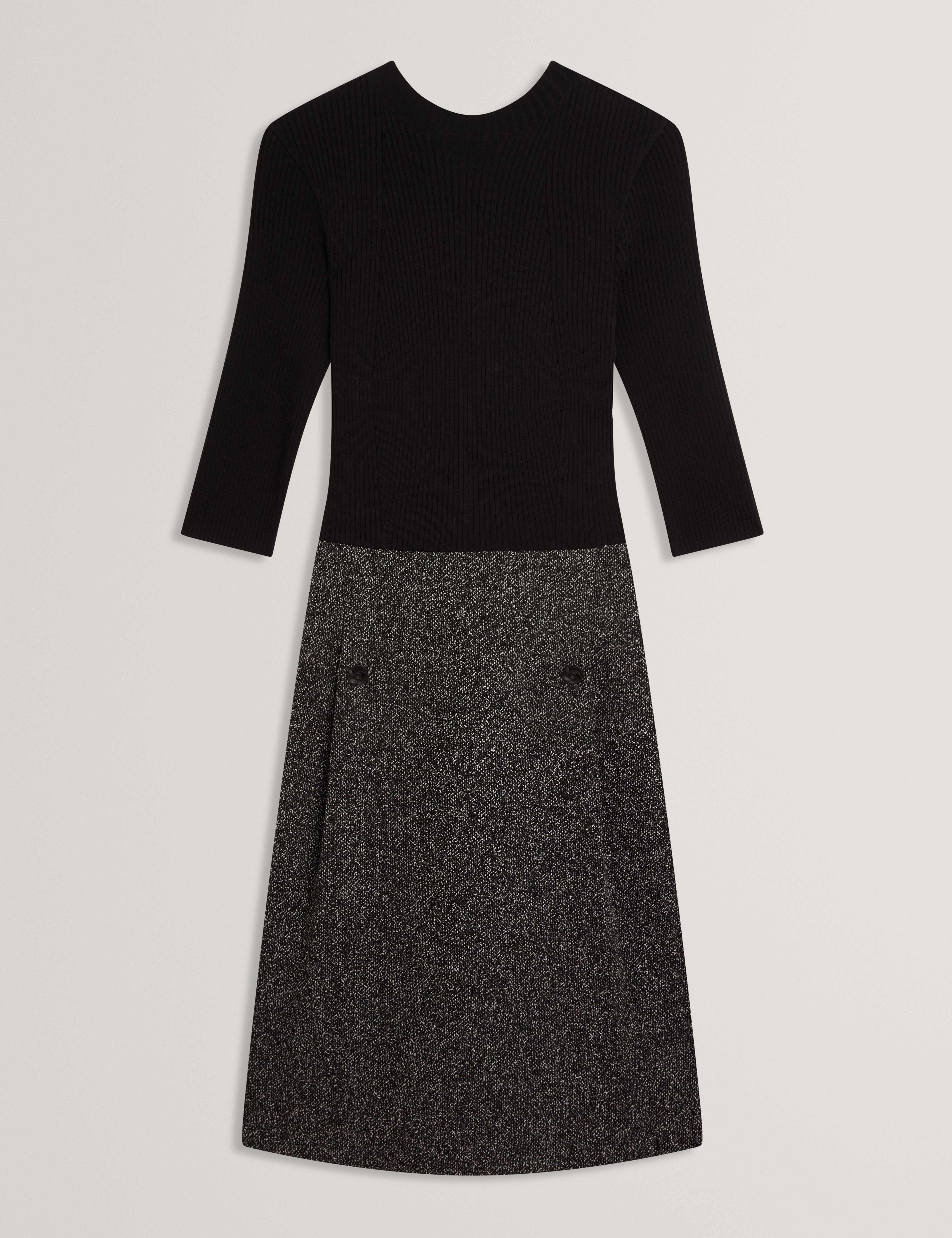 Ekaad Tailored Boucle Dress With Knitted Top Black