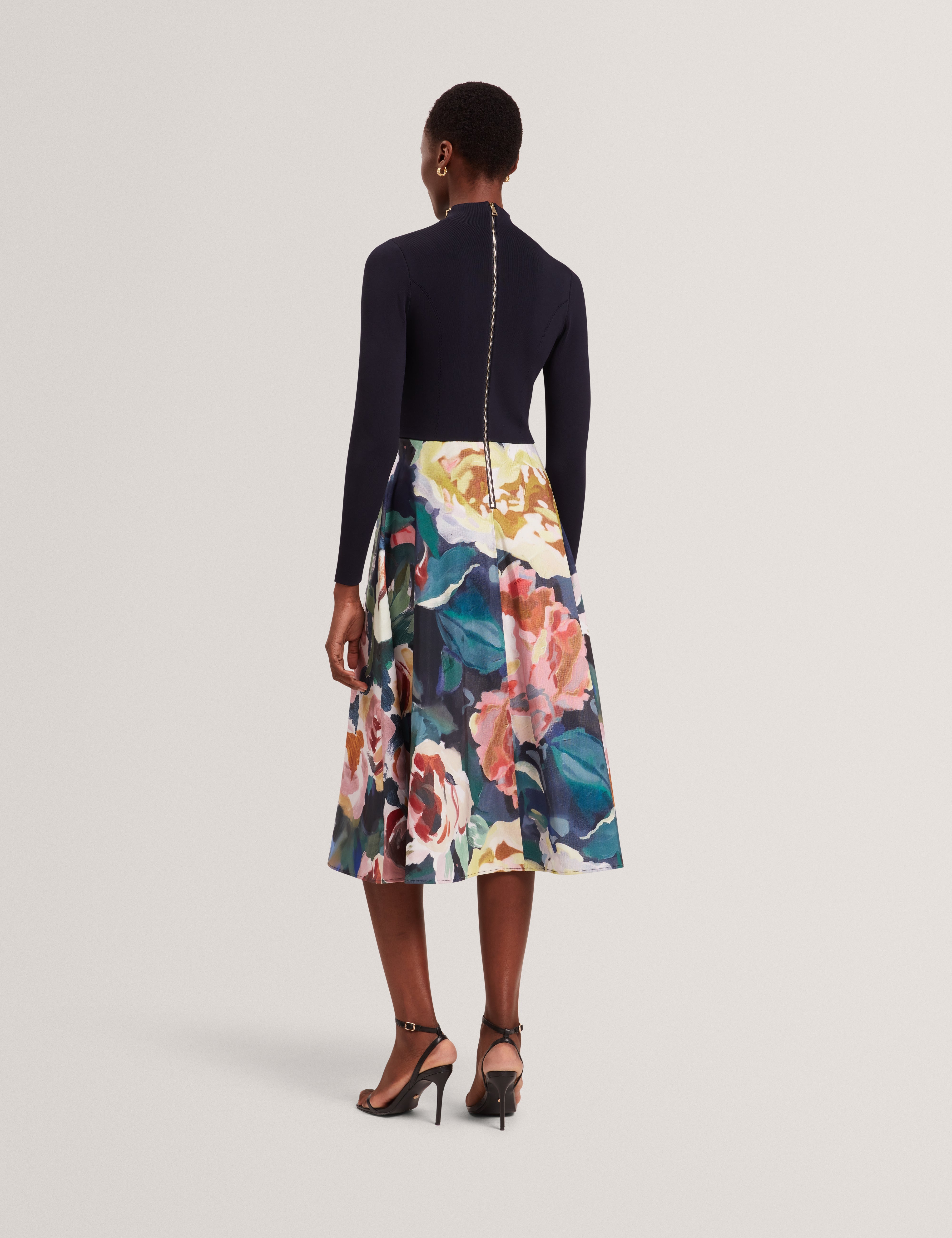 Patriia Midi Dress With Printed Ottoman Skirt Navy