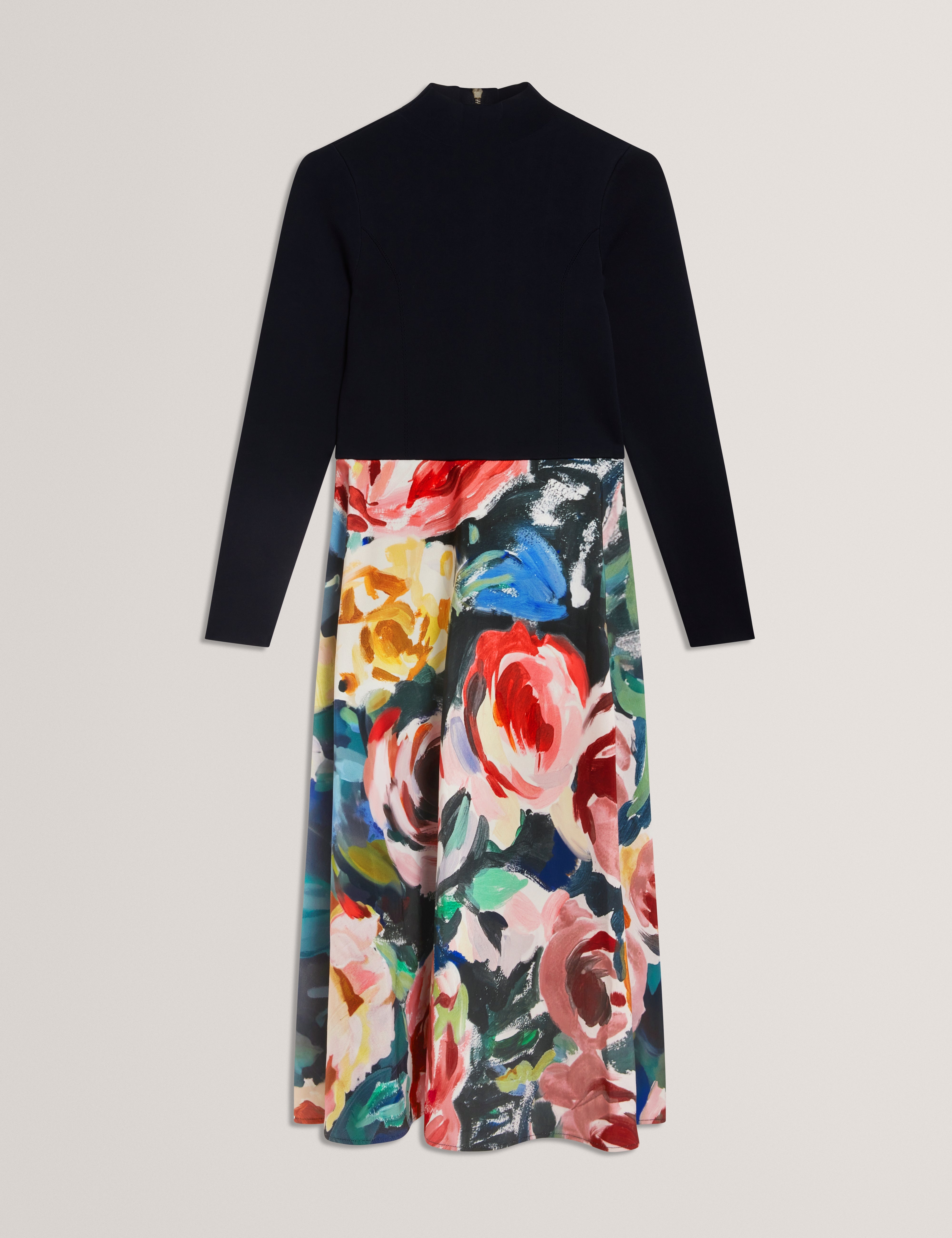 Patriia Midi Dress With Printed Ottoman Skirt Navy